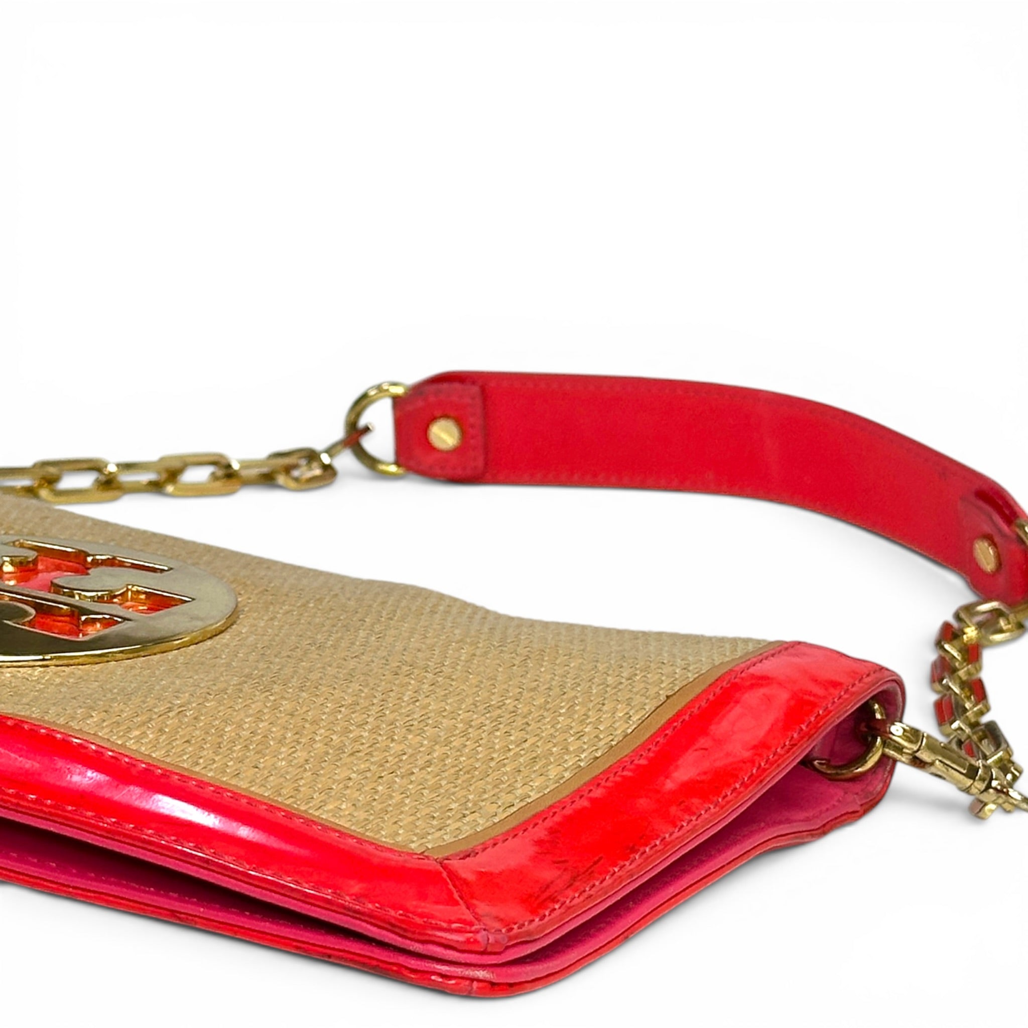 Tory Burch Straw Saddle Reva Clutch