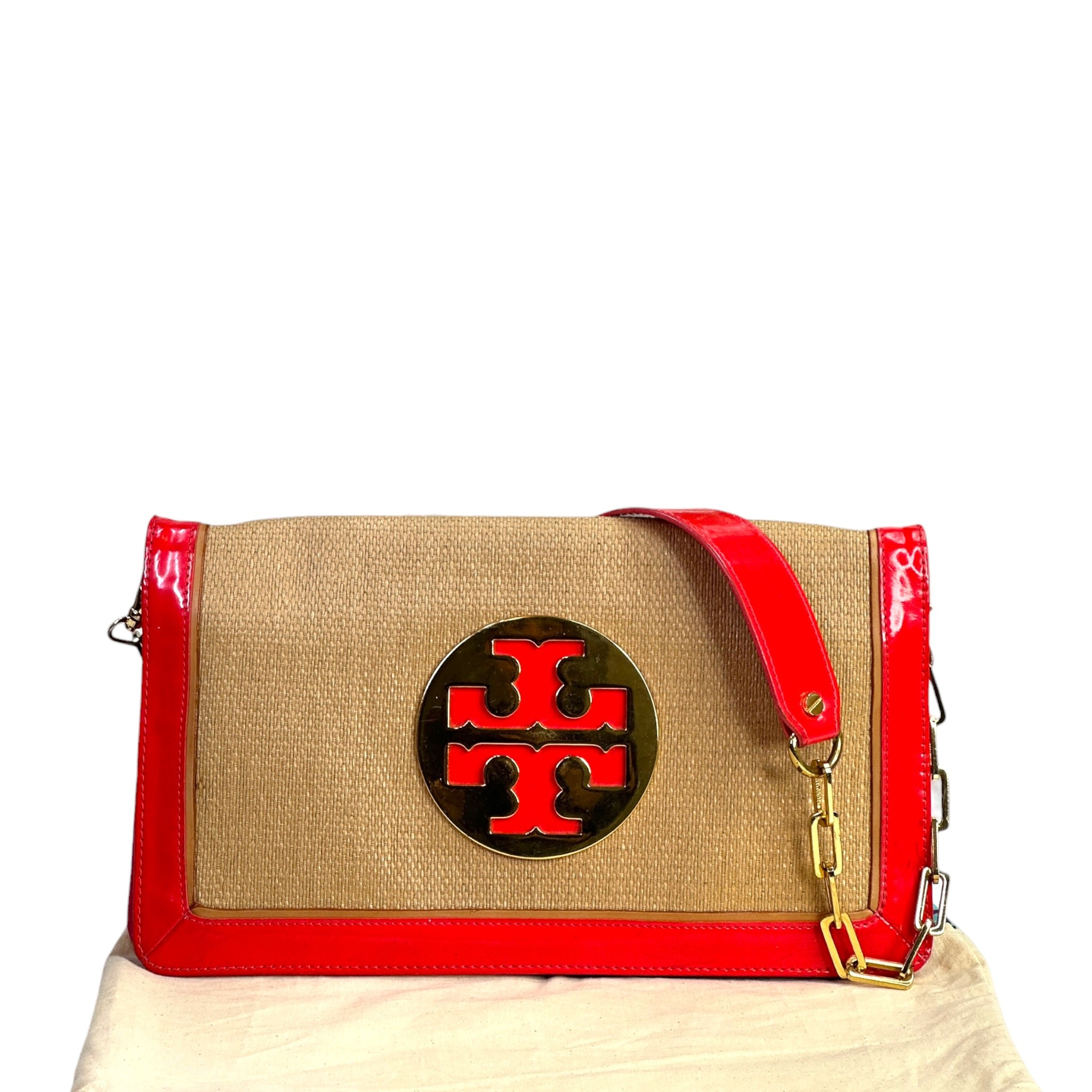 Tory Burch Straw Saddle Reva Clutch