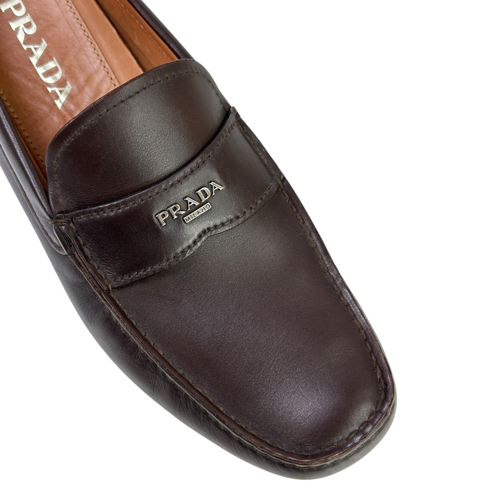 Prada Men's Loafers Brown Leather Size 9.5