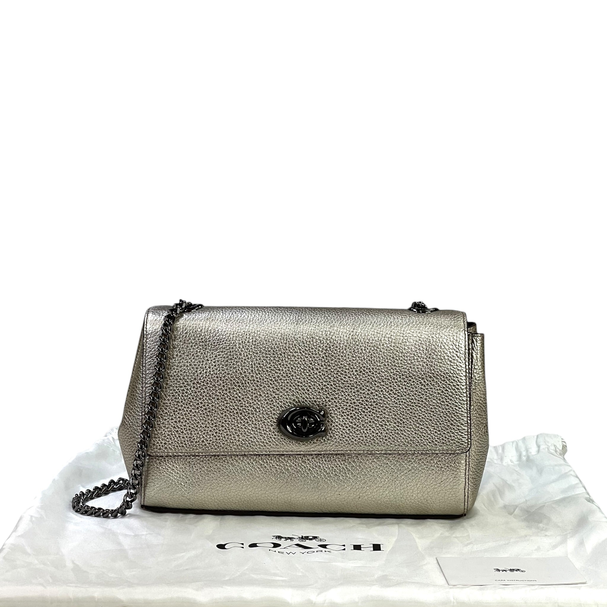 Coach Marlow Turnlock Chain Crossbody Bag Metallic Leather