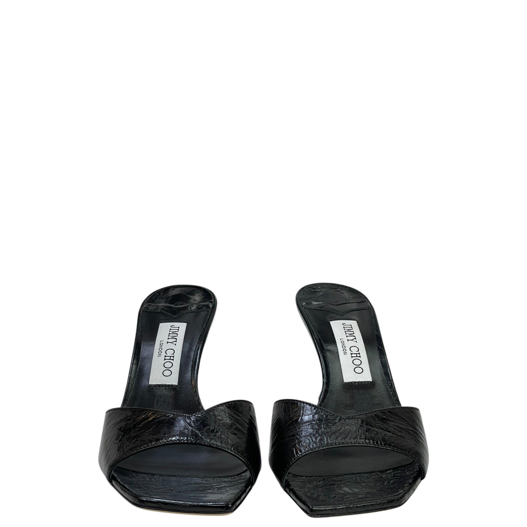 Jimmy Choo Skye 70 Kitten Heels Black Metallic Leather EU 38