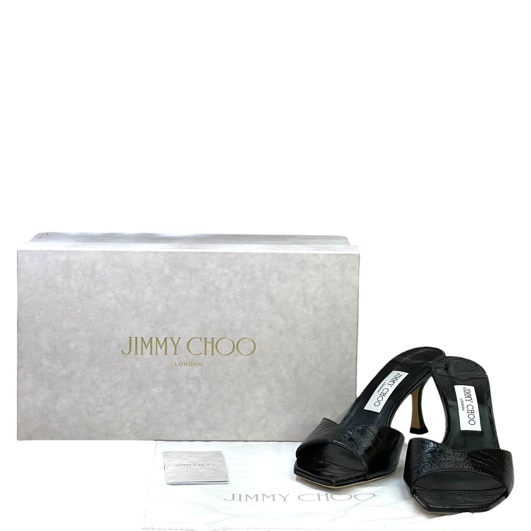 Jimmy Choo Skye 70 Kitten Heels Black Metallic Leather EU 38