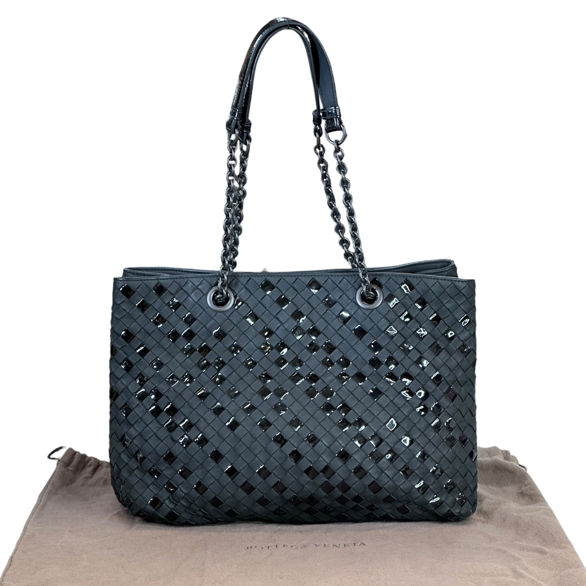 Bottega Veneta Intrecciato Chain Tote Black Leather