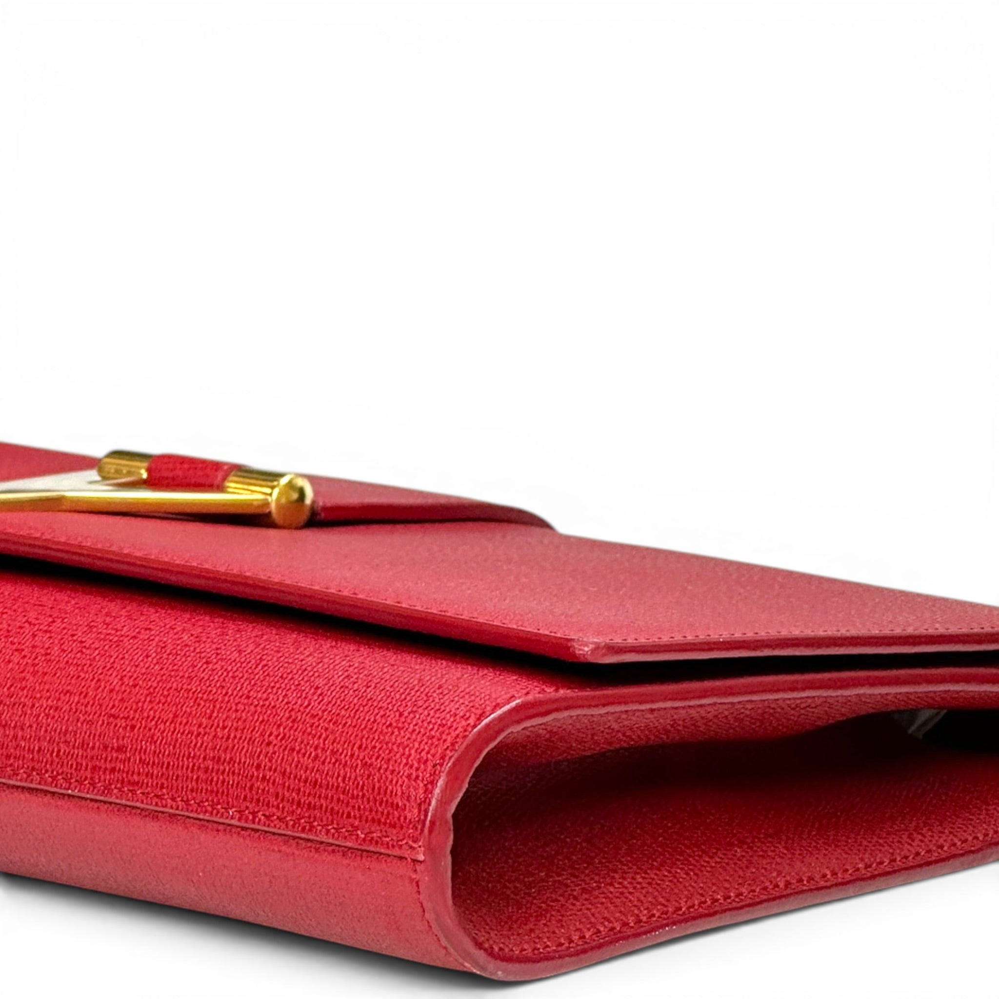 Saint Laurent Chyc Ligne Clutch Red Textured Leather