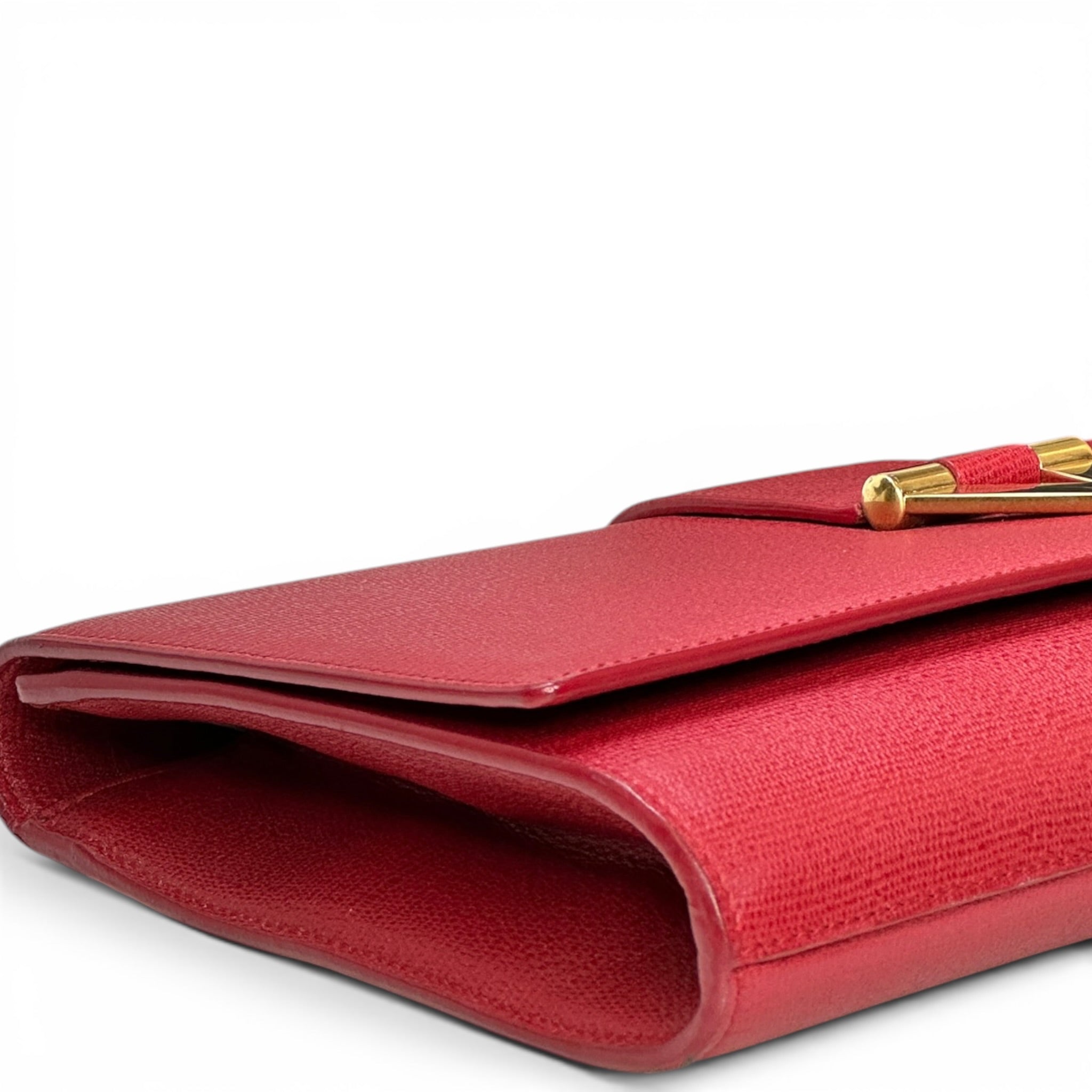 Saint Laurent Chyc Ligne Clutch Red Textured Leather