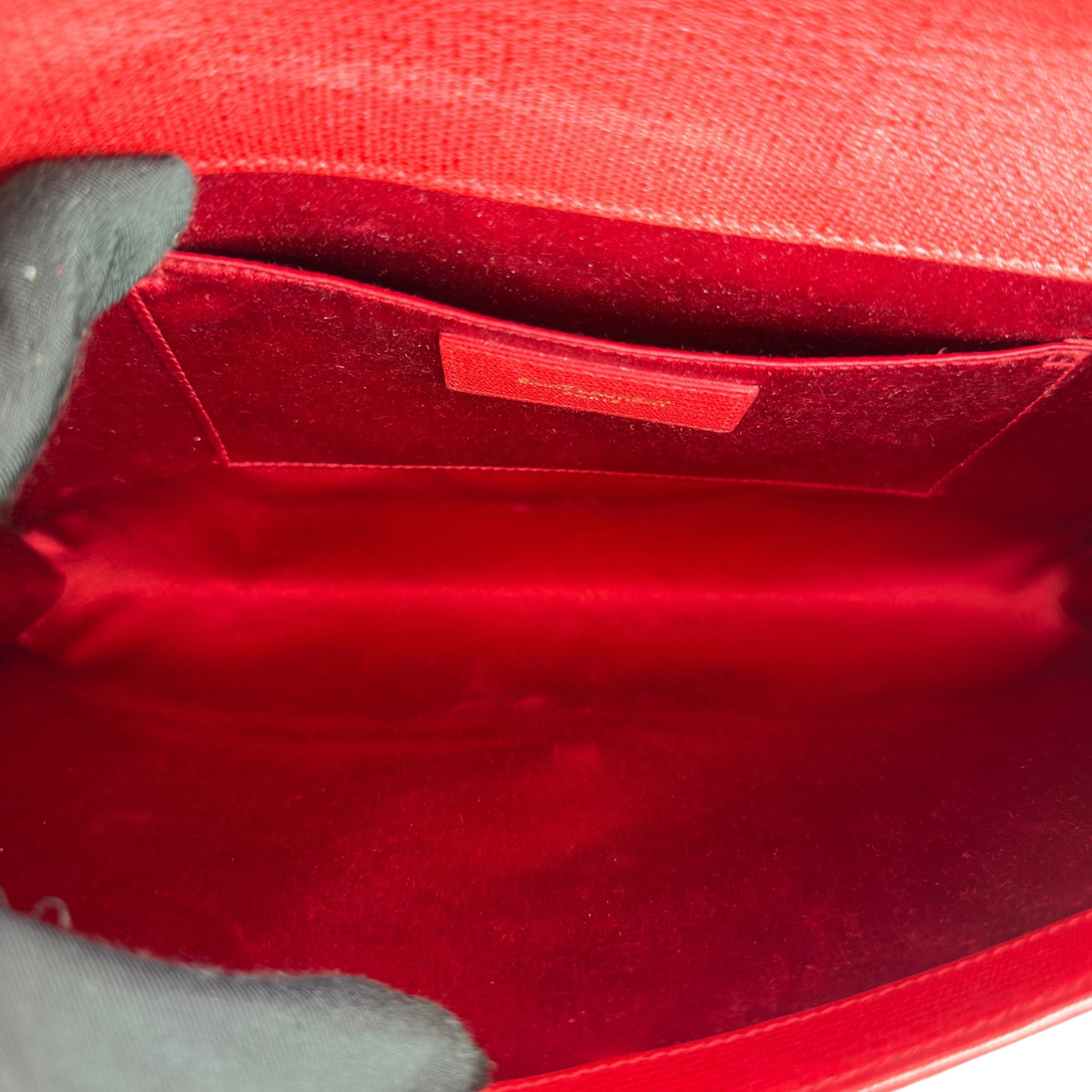 Saint Laurent Chyc Ligne Clutch Red Textured Leather