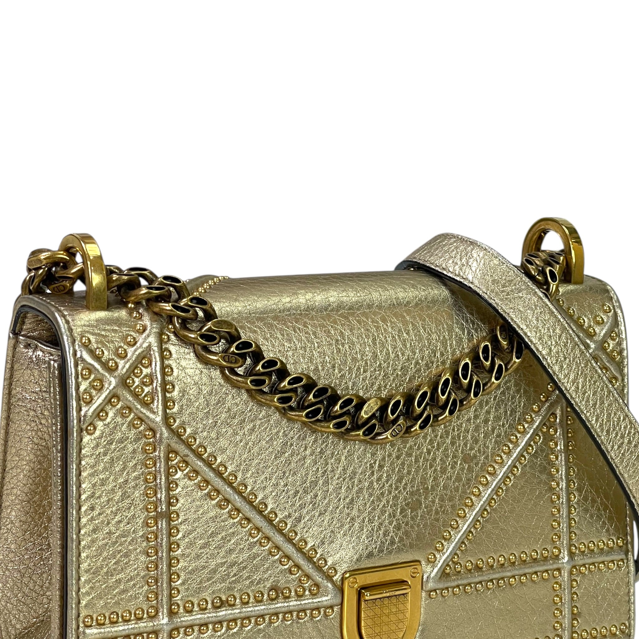 Dior Diorama Flap Bag Metallic Gold Leather