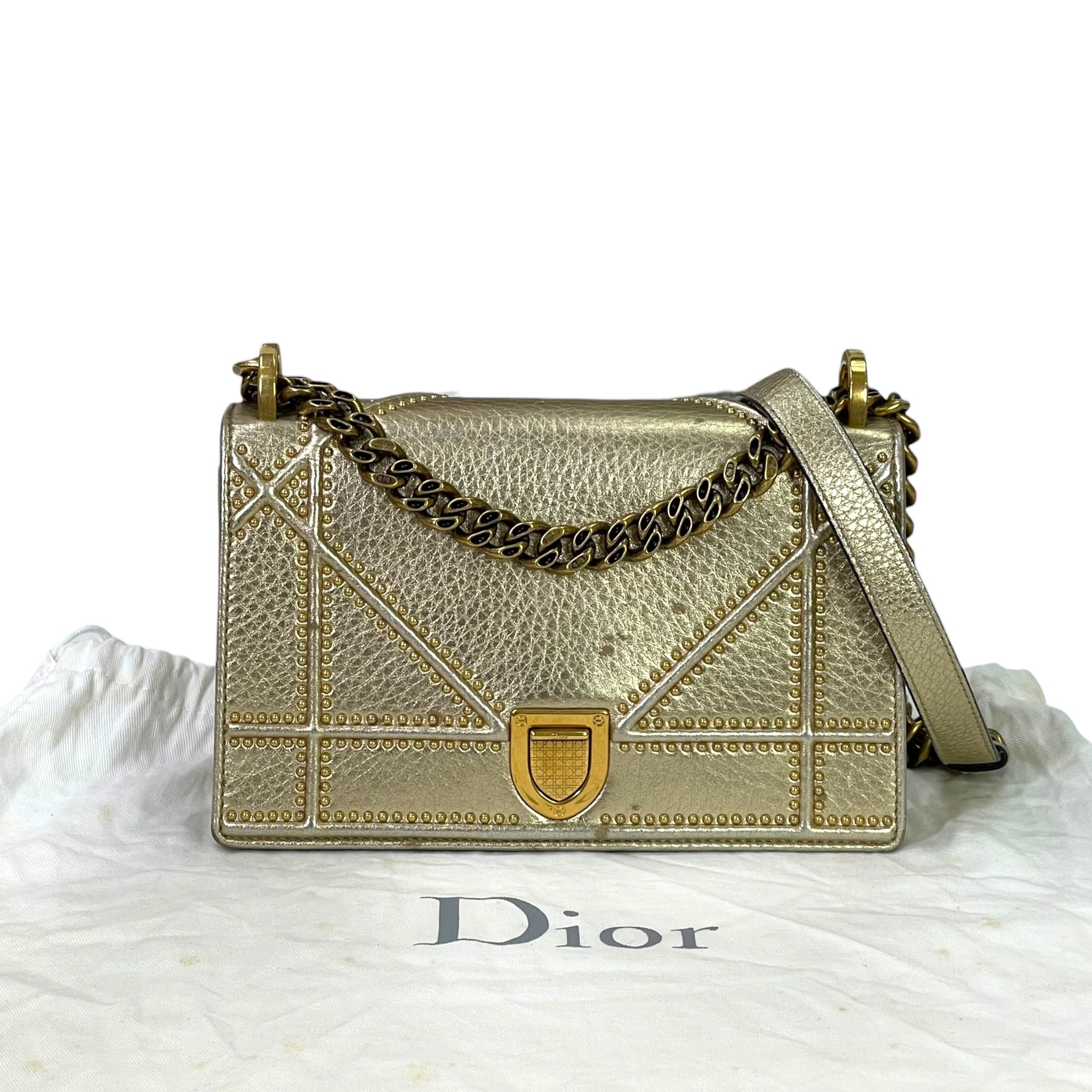 Dior Diorama Flap Bag Metallic Gold Leather