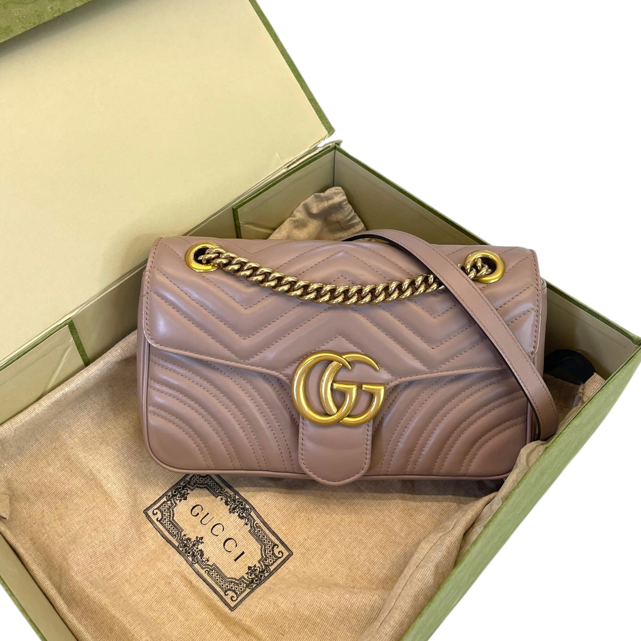 Gucci GG Marmont Shoulder Bag Beige Matelassé Leather