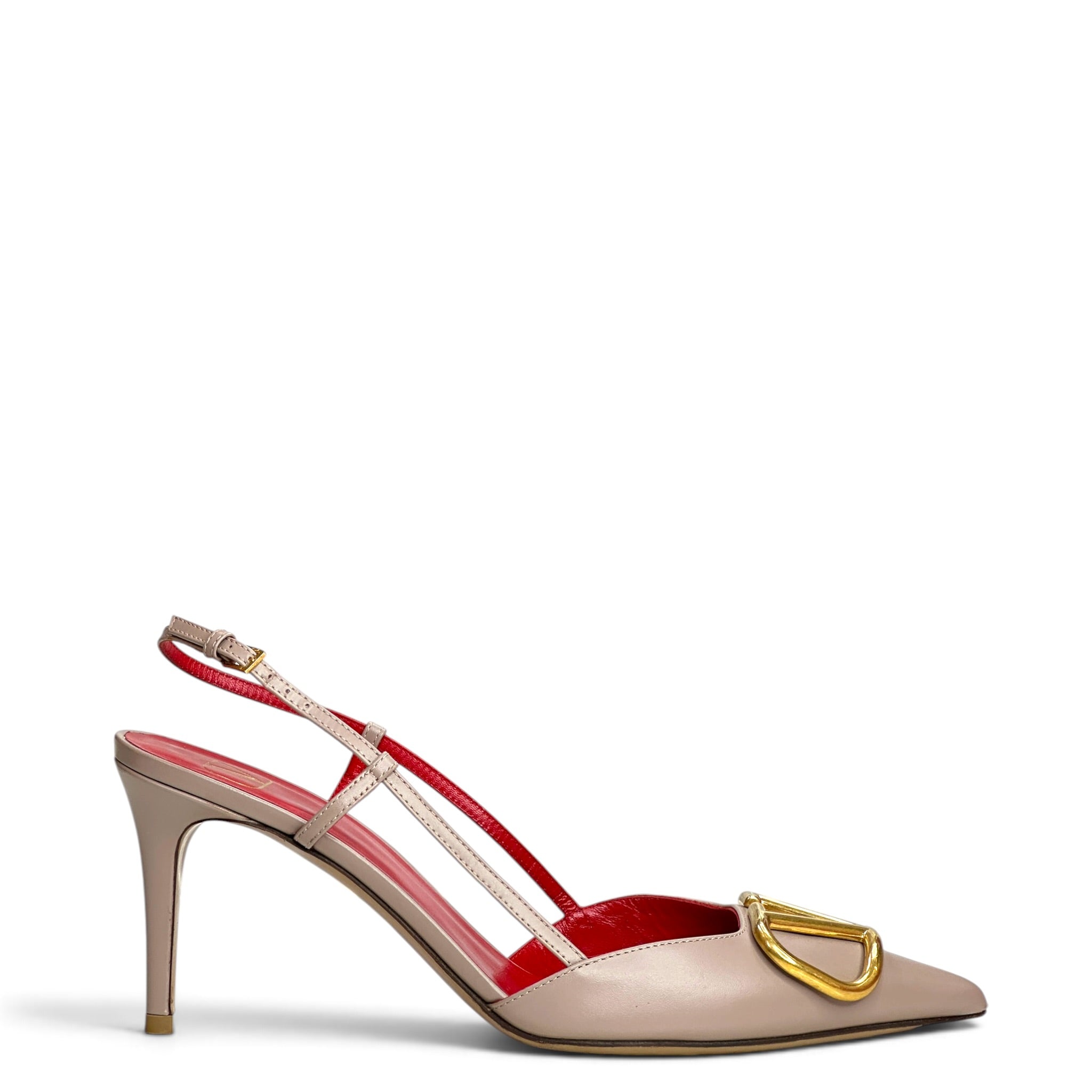 Valentino Garavani Vlogo Signature Slingback Pump Nude Calf Leather Size 38.5