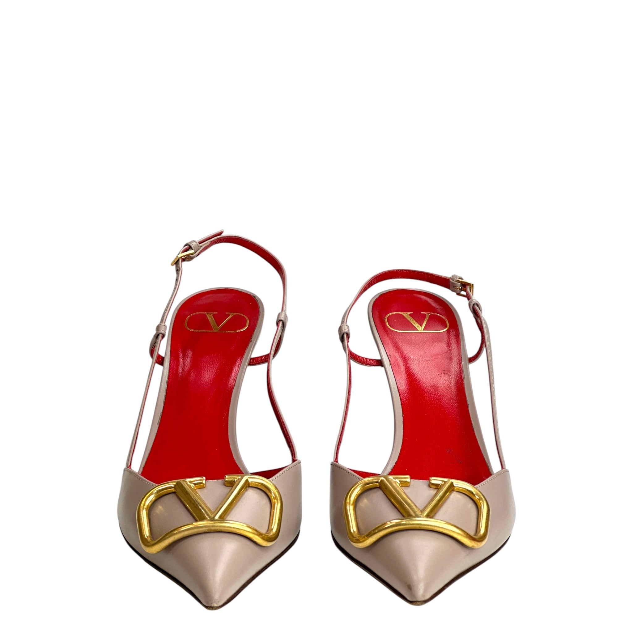 Valentino Garavani Vlogo Signature Slingback Pump Nude Calf Leather Size 38.5