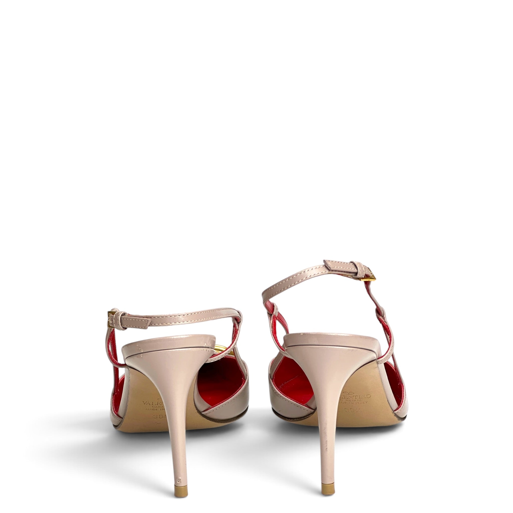 Valentino Garavani Vlogo Signature Slingback Pump Nude Calf Leather Size 38.5