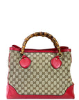 Gucci Diana Bamboo Tote GG Canvas Red Leather