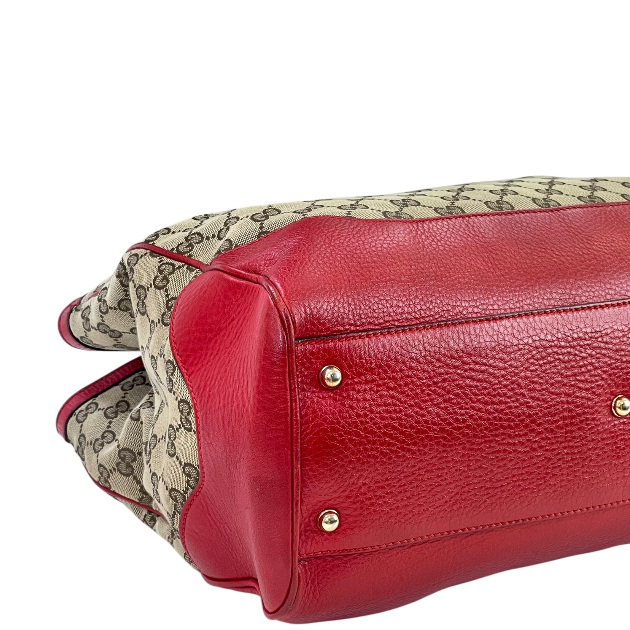 Gucci Diana Bamboo Tote GG Canvas Red Leather