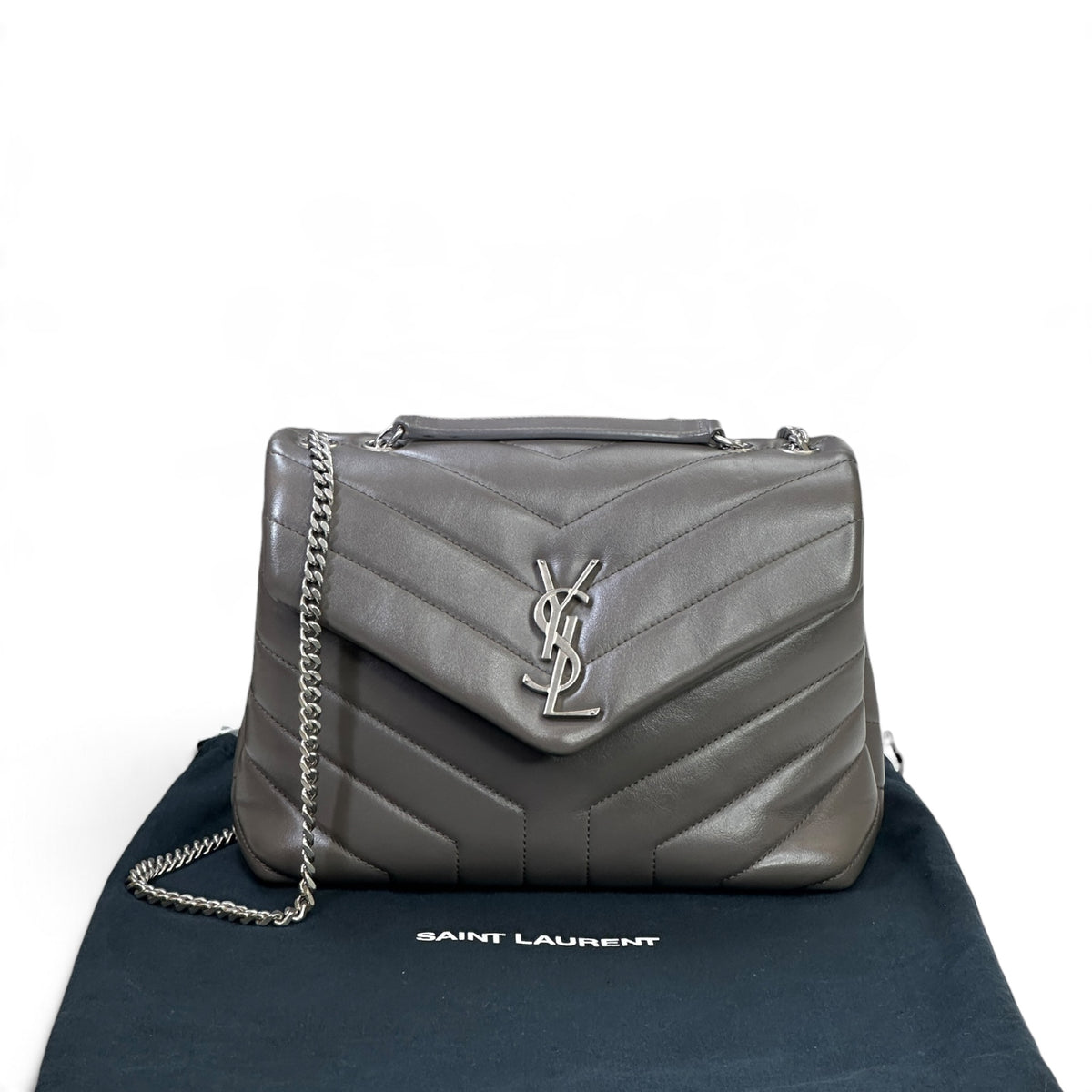 Saint Laurent Loulou  medium grey leather Shoulder crossbody Bag