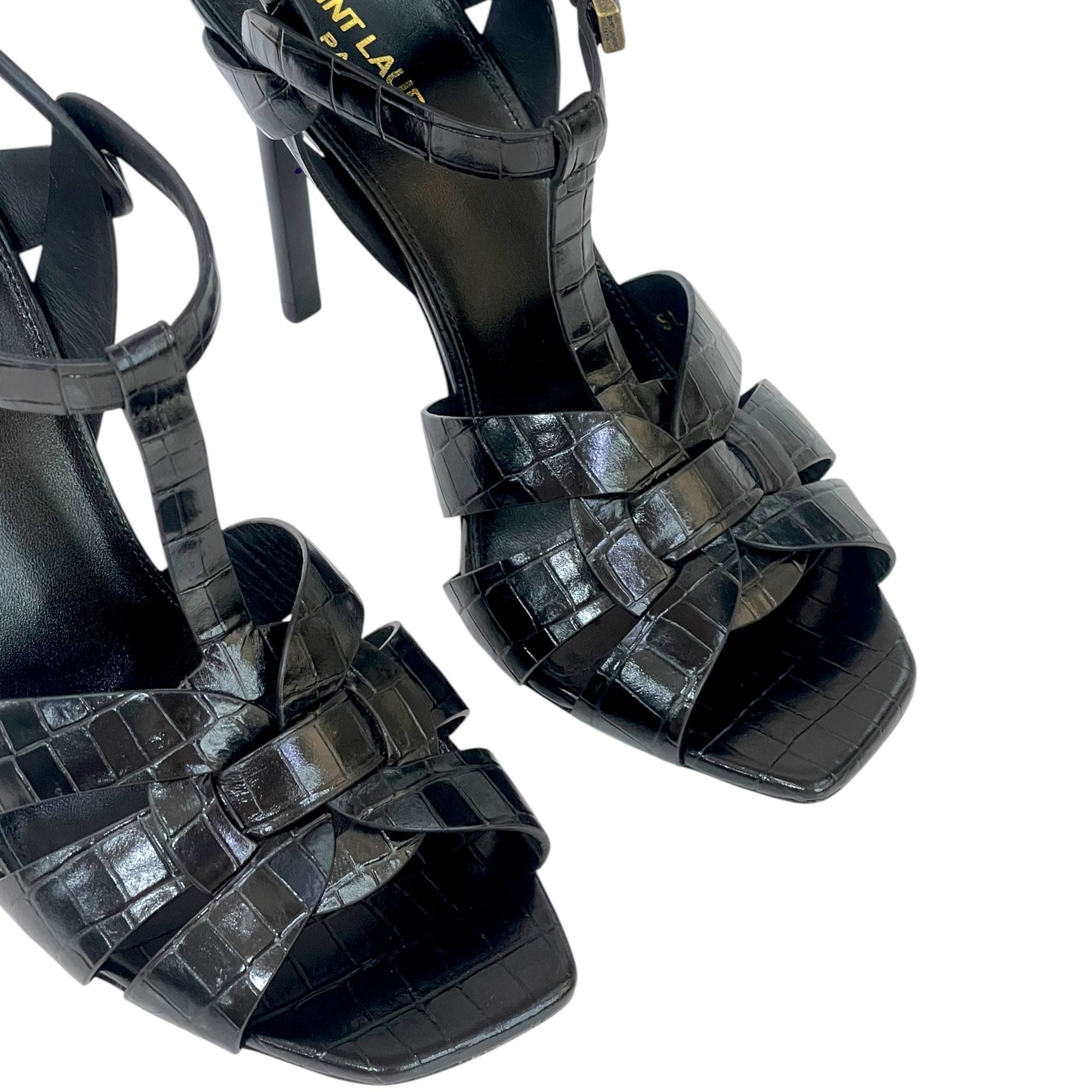 Saint Laurent Tribute 105 Croc Embossed Leather Sandals Size 38