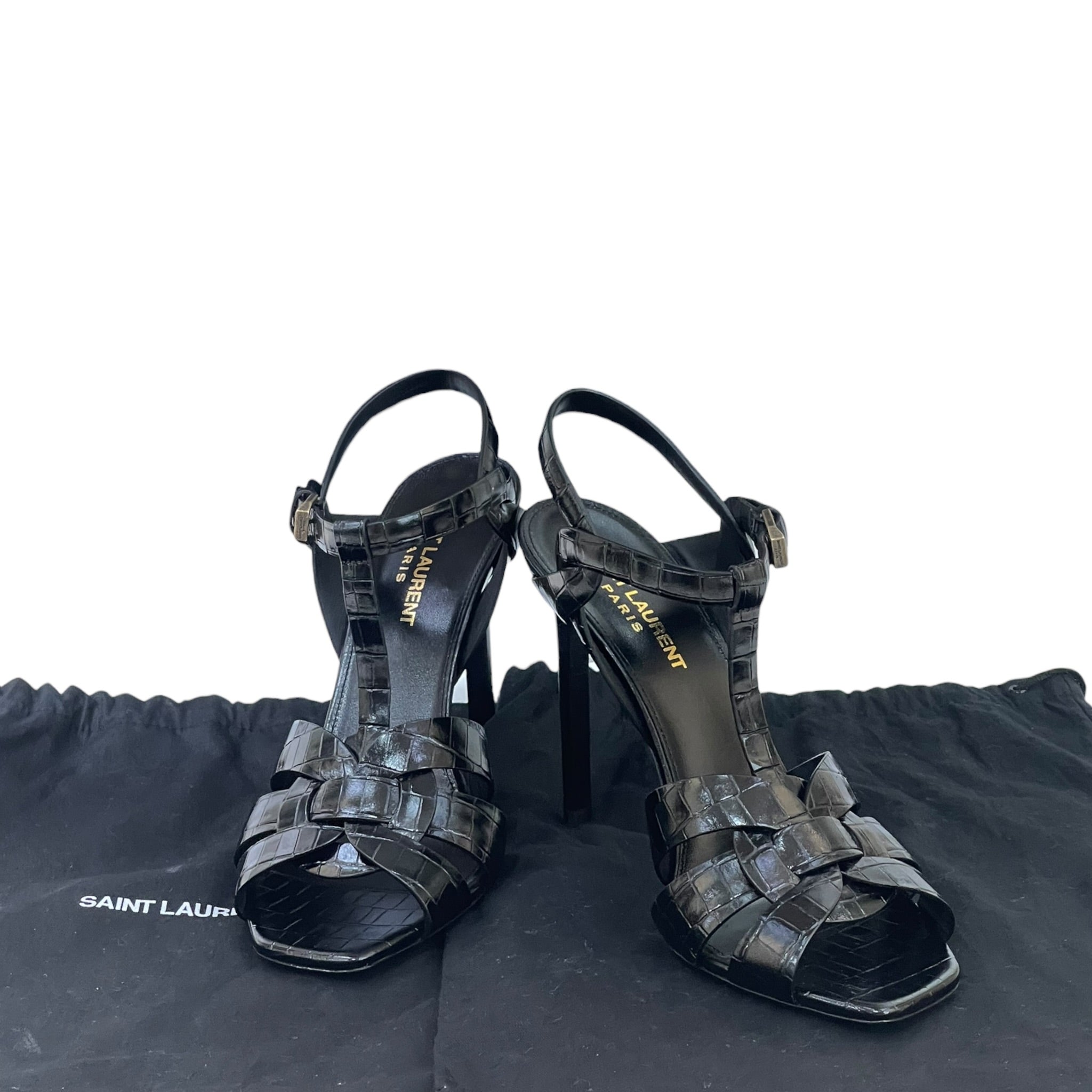 Saint Laurent Tribute 105 Croc Embossed Leather Sandals Size 38