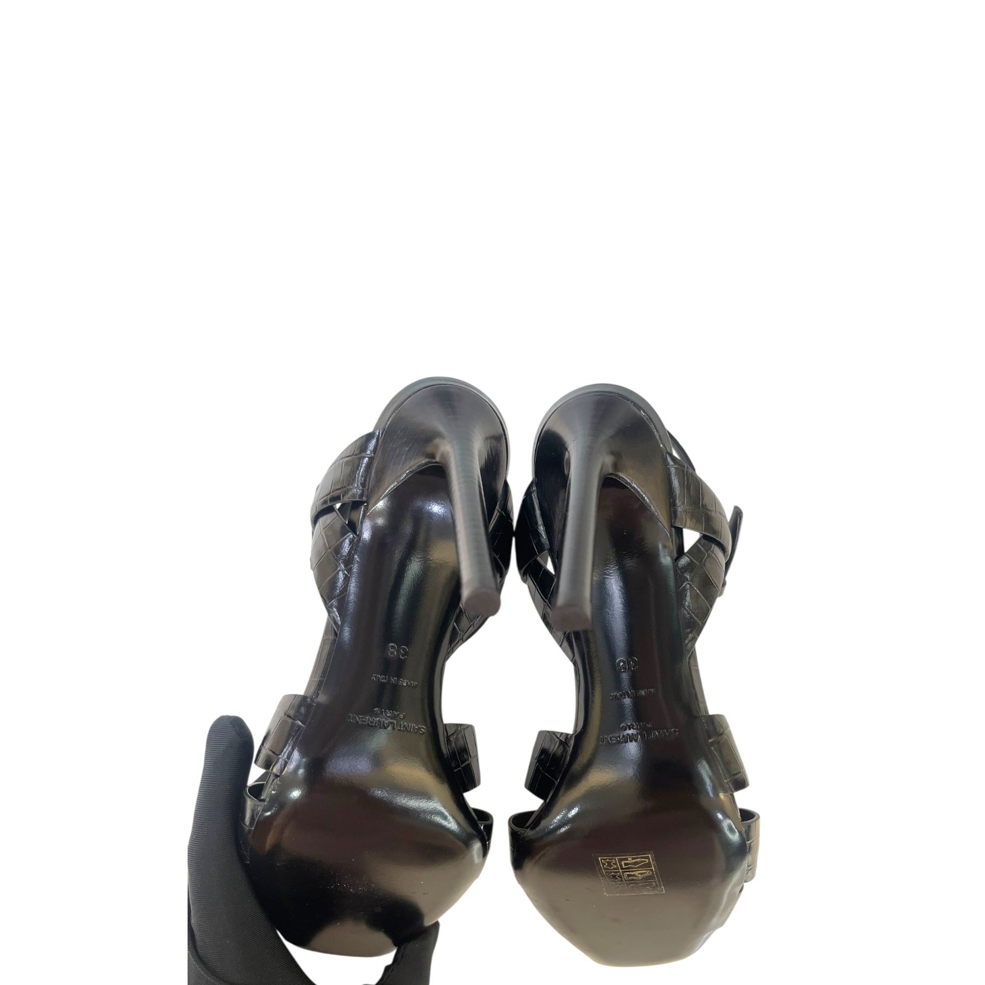 Saint Laurent Tribute 105 Croc Embossed Leather Sandals Size 38