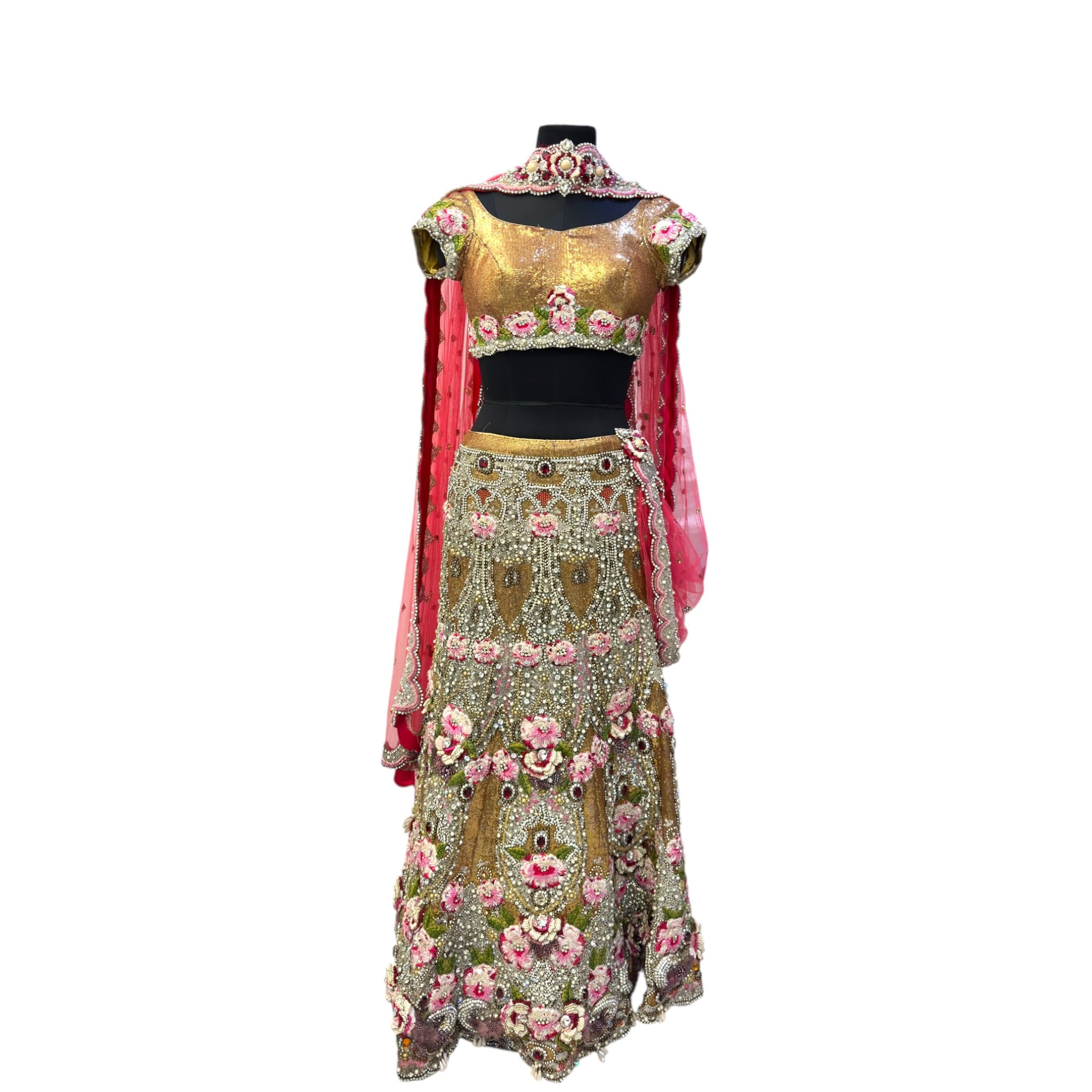 Falguni Shane Peacock Lehenga Set Georgette Floral Embroidery Size S