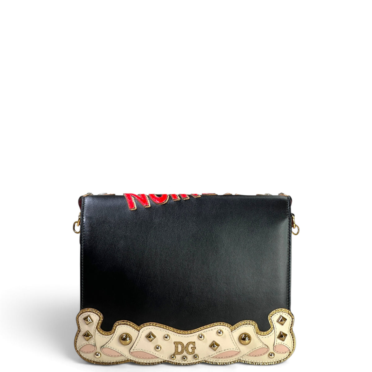 Dolce & Gabbana Lucia "Fashion Sinner" Crystal-Embellished small black leather Shoulder Bag