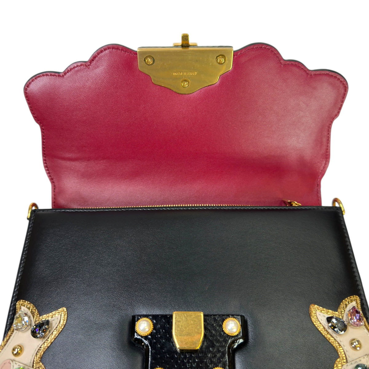 Dolce & Gabbana Lucia "Fashion Sinner" Crystal-Embellished small black leather Shoulder Bag