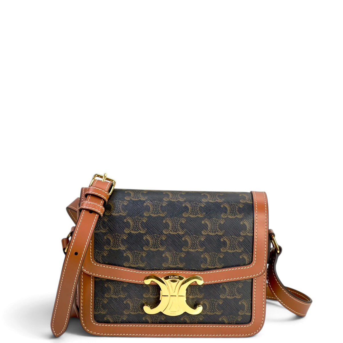 Celine teen black /brown leather Triomphe crossbody  Bag 