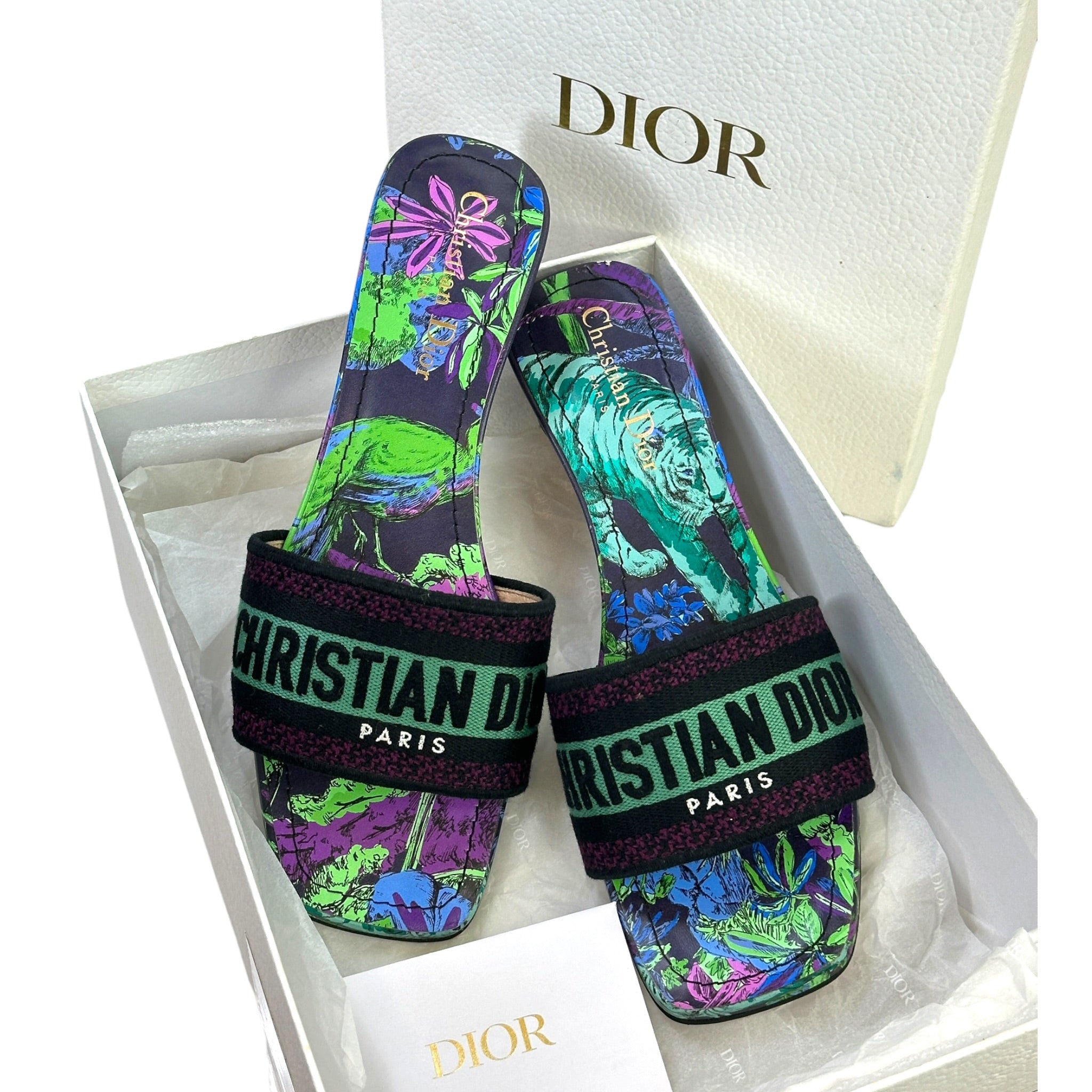 Christian Dior Dway Slides Multicolor Toile de Jouy Voyage Size EU 38