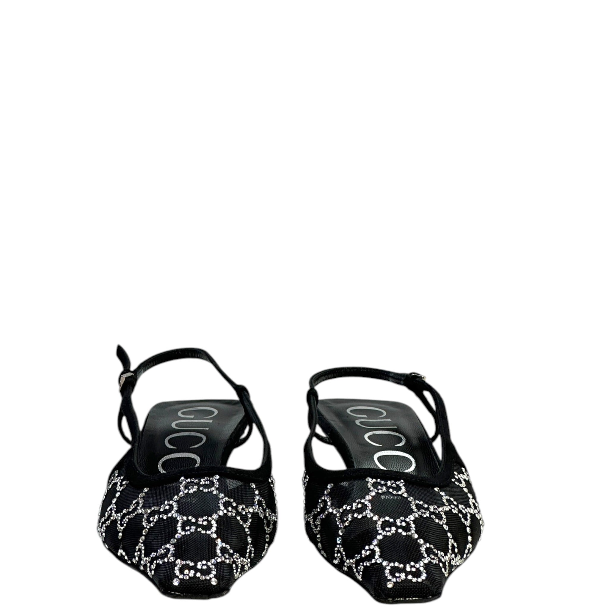 Gucci GG Crystal Slingback Pumps Black Mesh Size 37