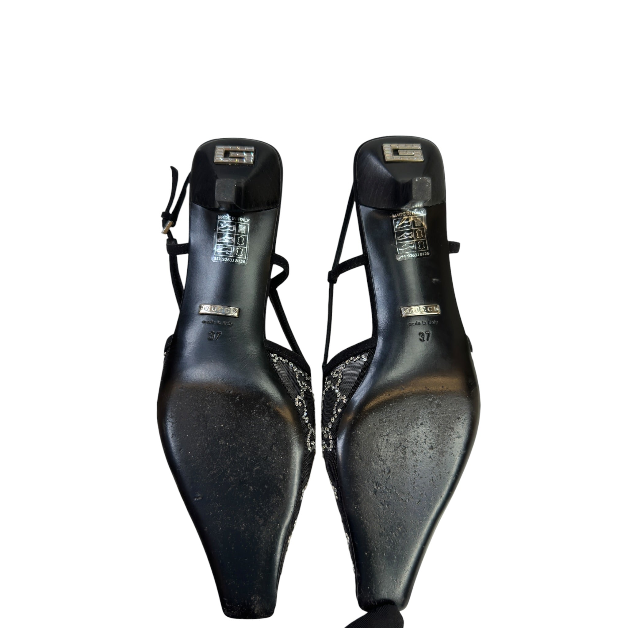 Gucci GG Crystal Slingback Pumps Black Mesh Size 37