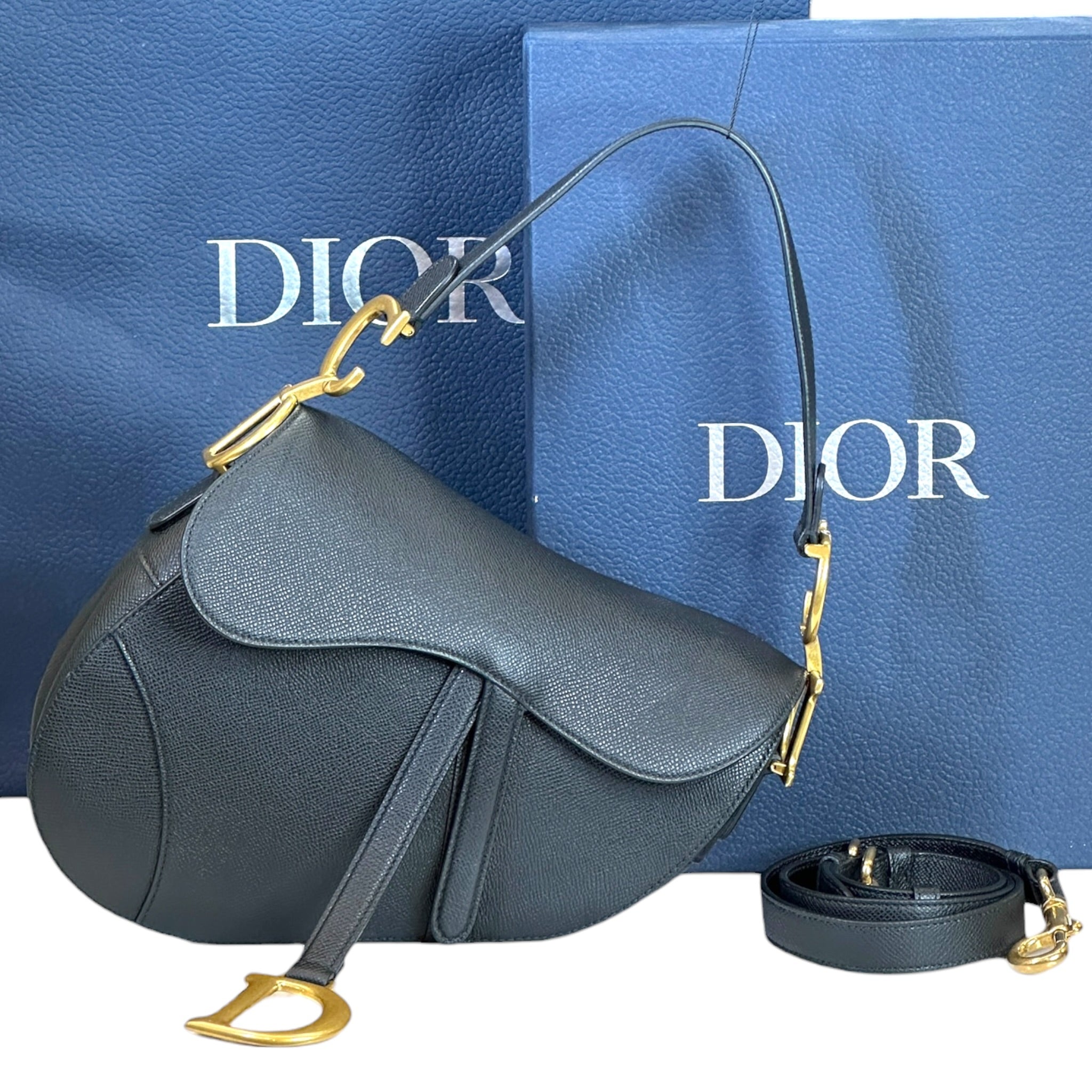Christian Dior Saddle Bag Black Grained Calfskin