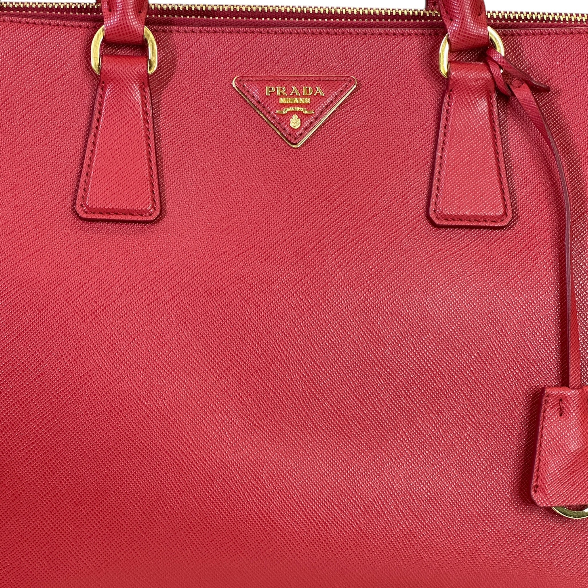 Prada Galleria Double Zip Tote Medium Red Saffiano Leather