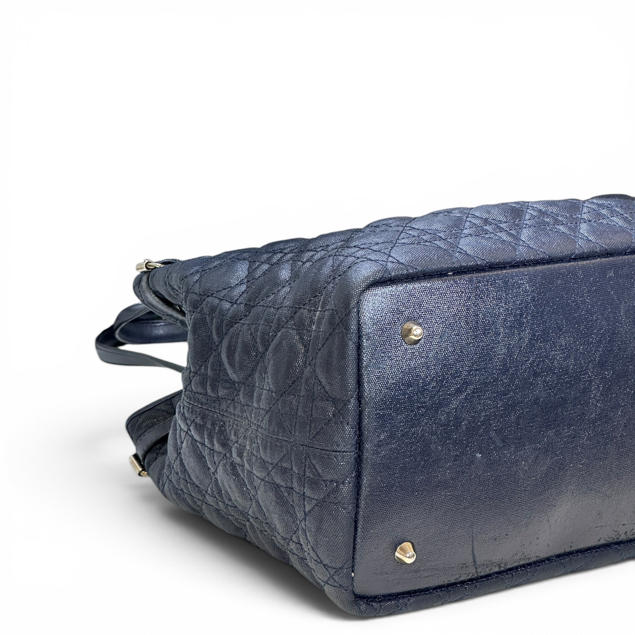 Dior Panarea Tote Navy Blue Quilted Cannage Canvas