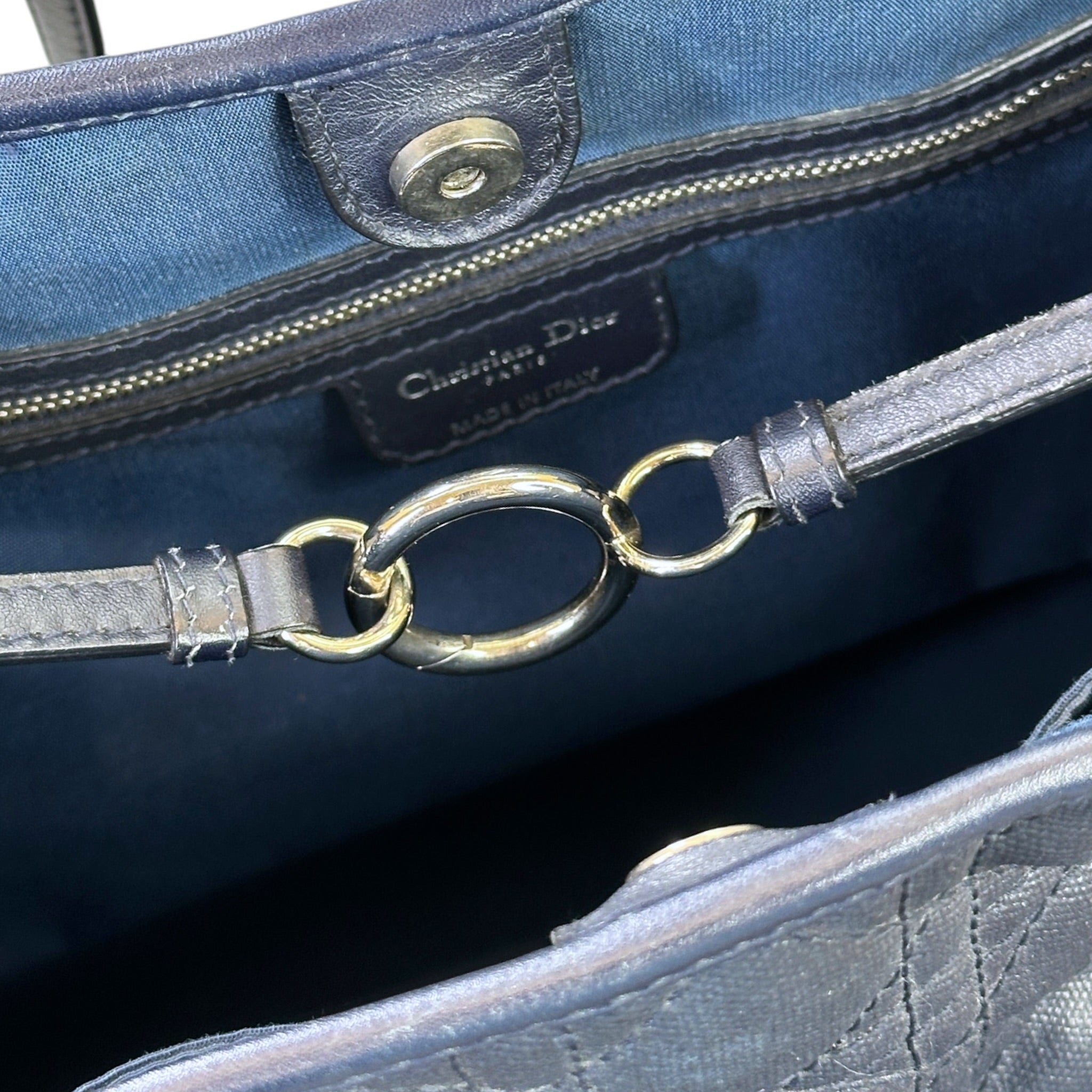 Dior Panarea Tote Navy Blue Quilted Cannage Canvas