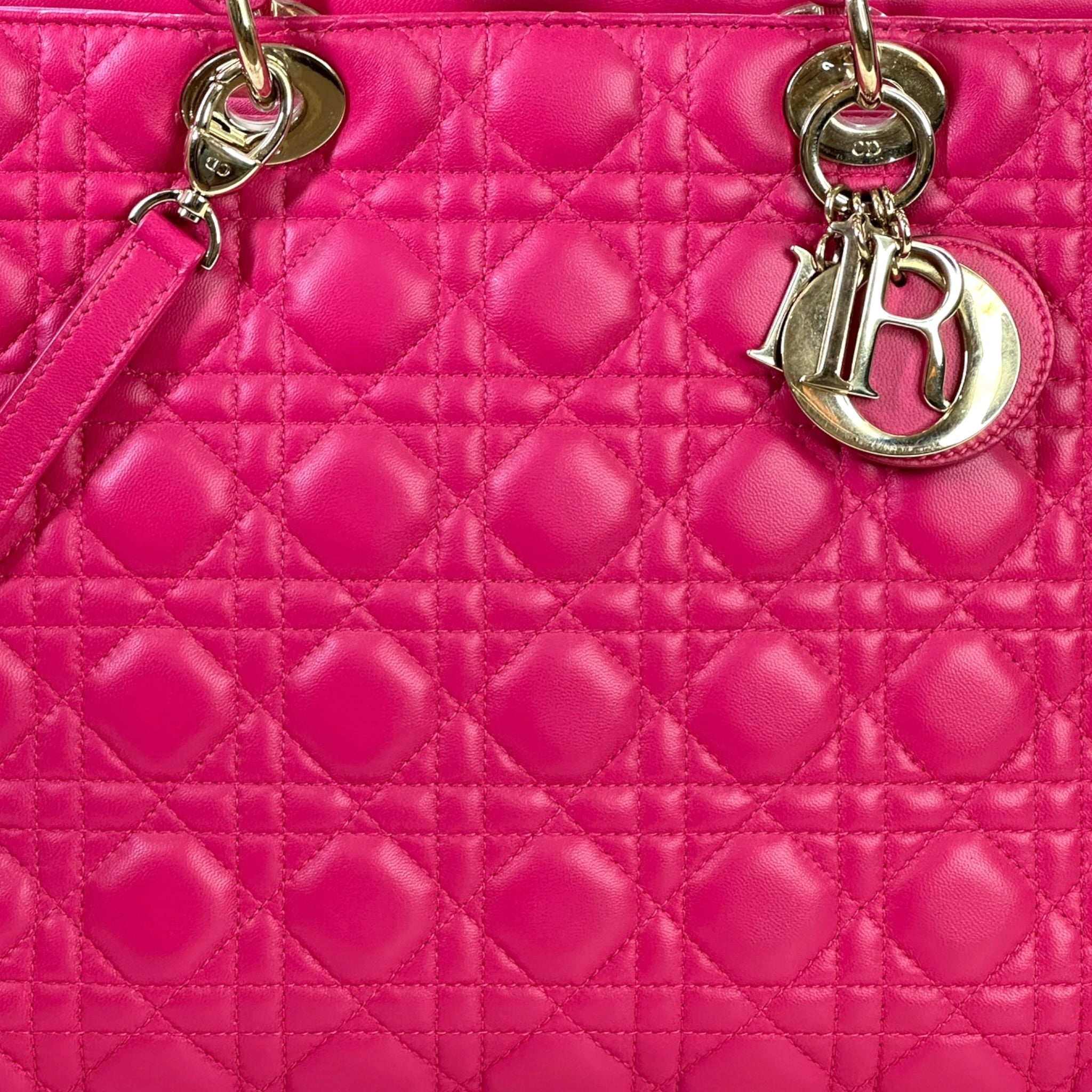 Christian Dior Lady Dior Large Fuchsia Pink Cannage Quilted Lambskin