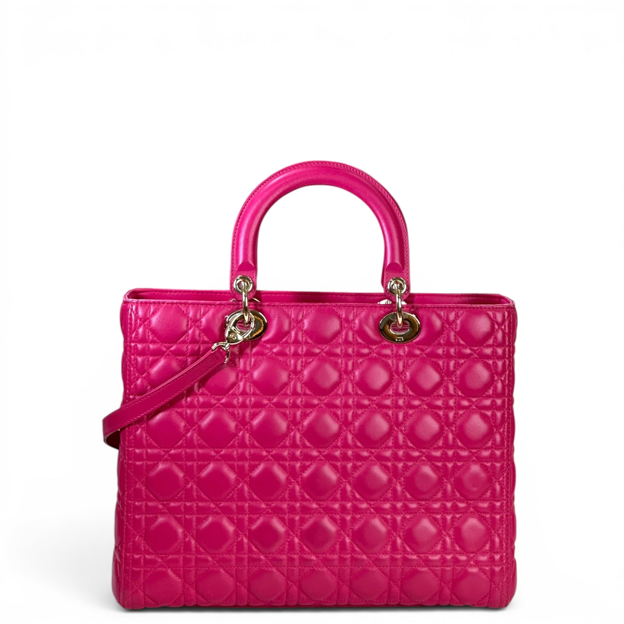 Christian Dior Lady Dior Large Fuchsia Pink Cannage Quilted Lambskin