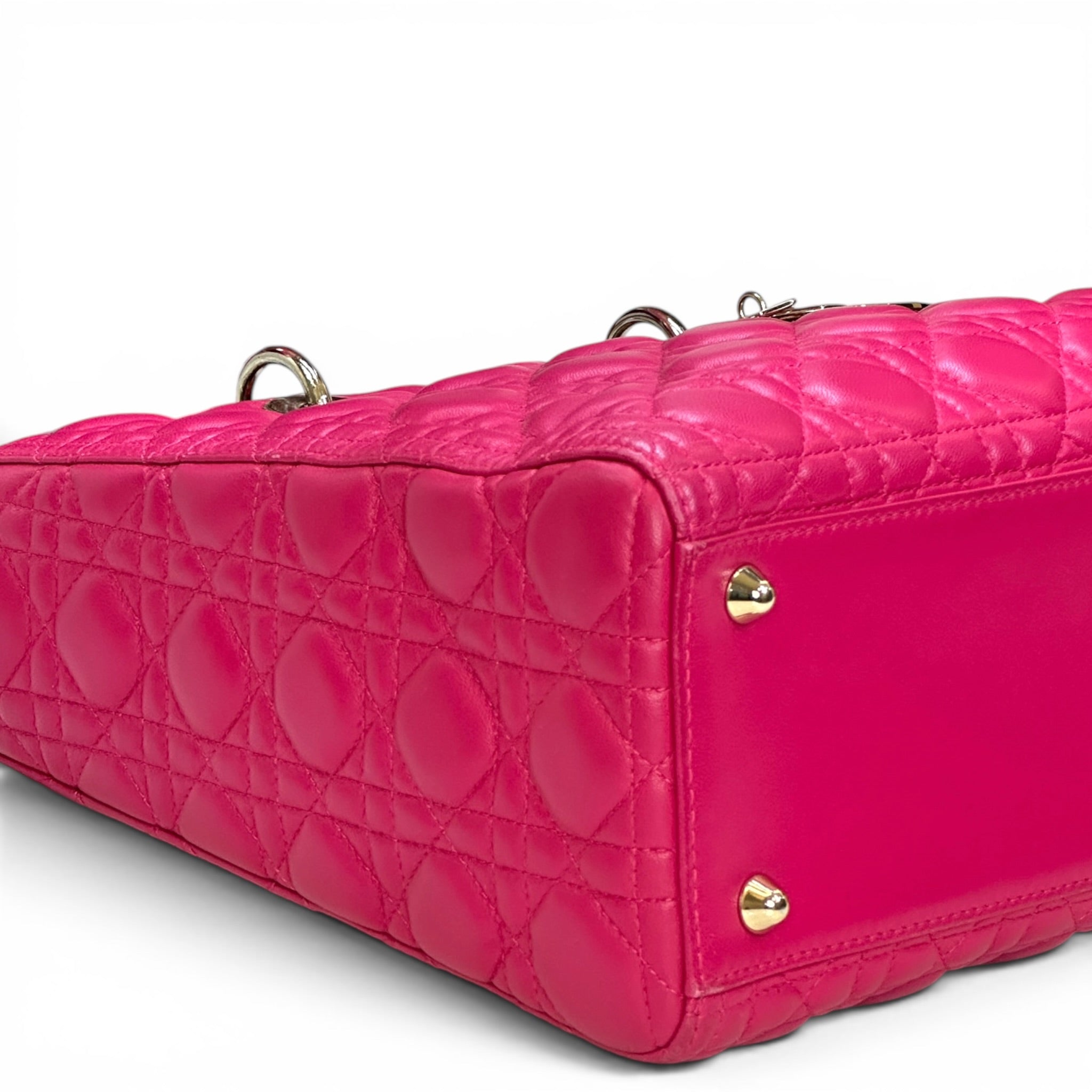Christian Dior Lady Dior Large Fuchsia Pink Cannage Quilted Lambskin