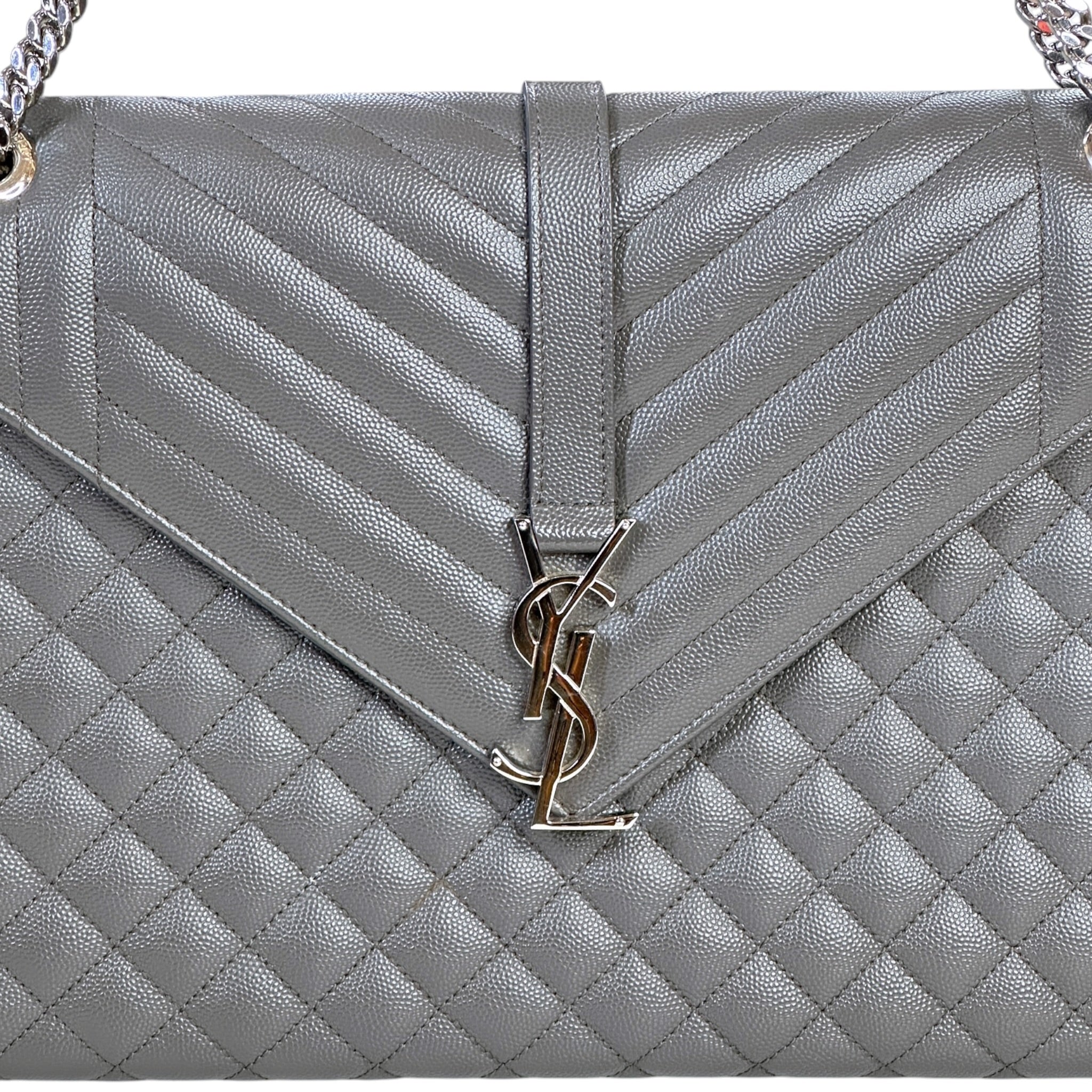 Saint Laurent Envelope Shoulder Bag Grey Quilted Grain De Poudre