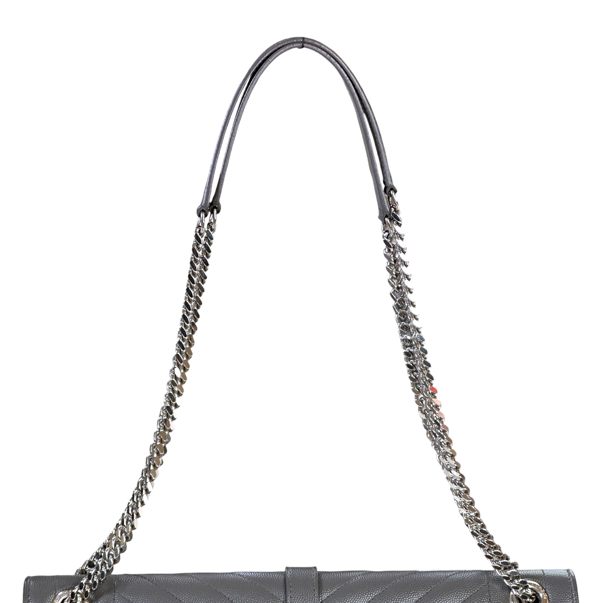 Saint Laurent Envelope Shoulder Bag Grey Quilted Grain De Poudre