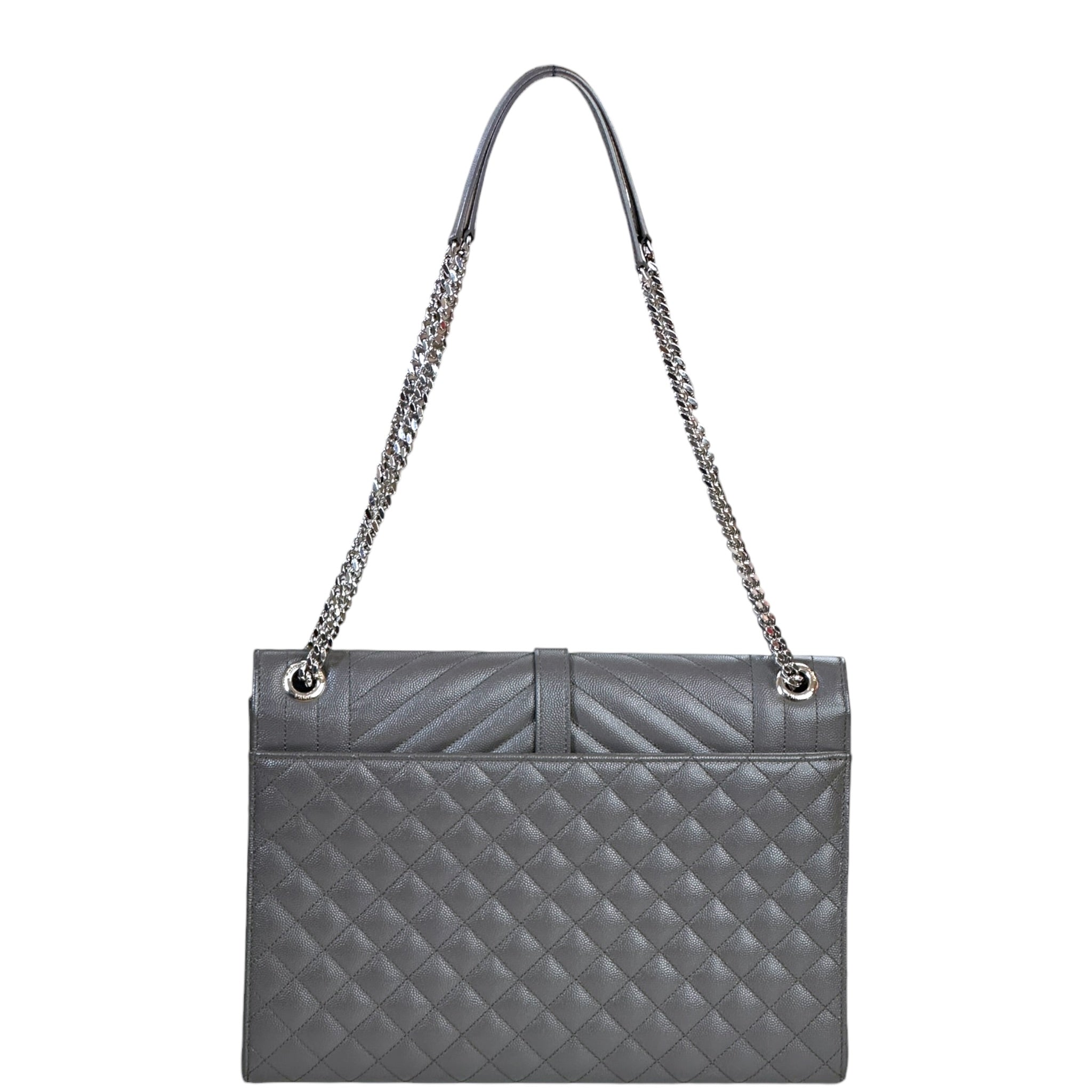 Saint Laurent Envelope Shoulder Bag Grey Quilted Grain De Poudre