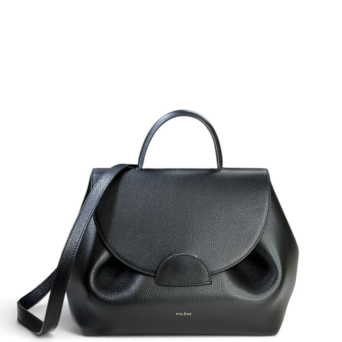 Polène Numéro Un large black calfskin leather top handle bag