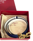 Salvatore Ferragamo Reversible Gancini Belt Blue Whilte Leather 76cm
