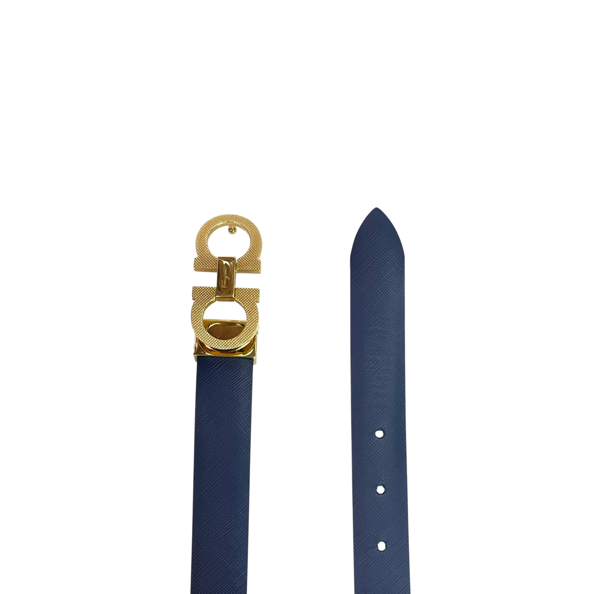 Salvatore Ferragamo Reversible Gancini Belt Blue Whilte Leather 76cm