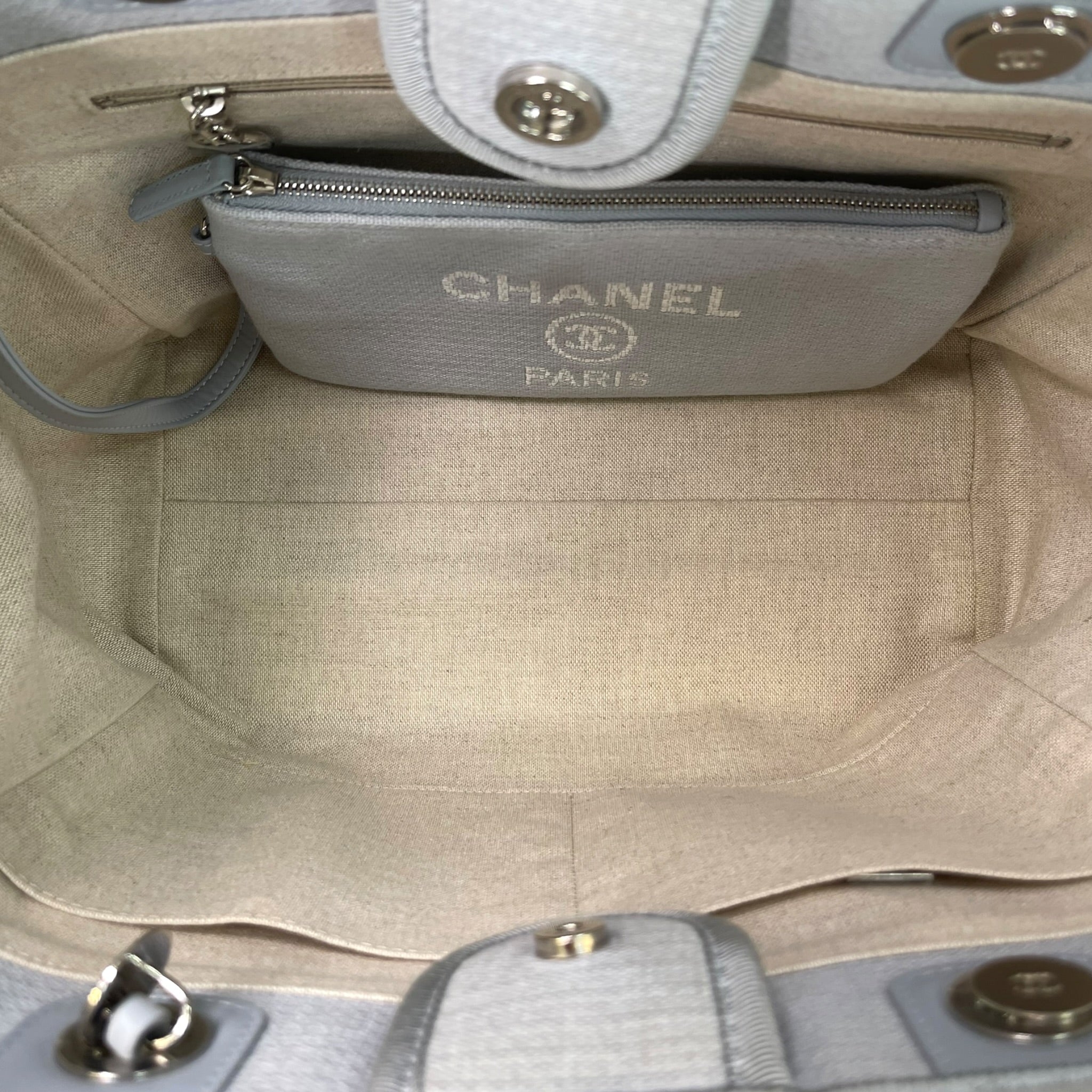 Chanel Deauville Shopper Tote Small Grey Canvas