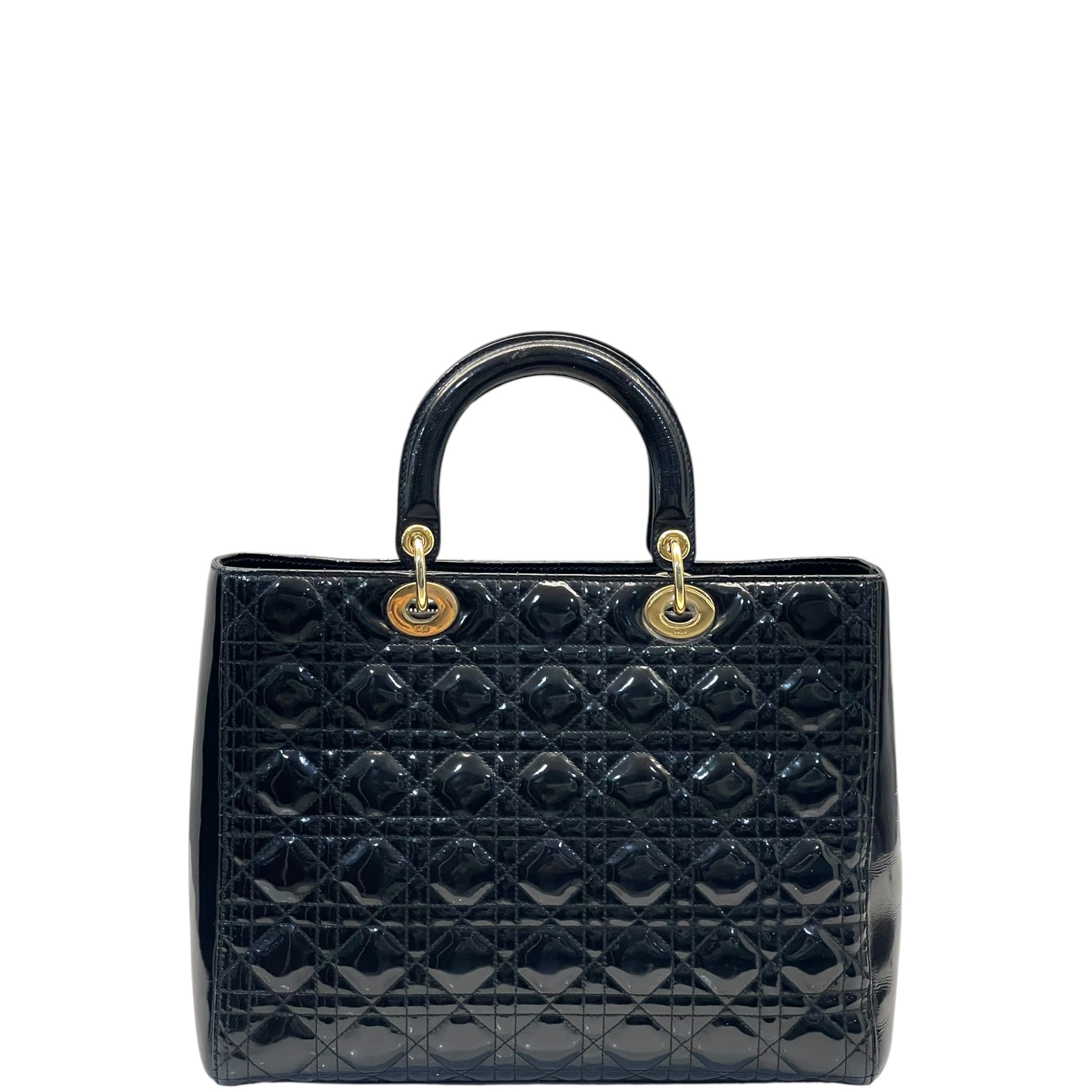 Christian Dior Lady Dior Large Black Patent Cannage