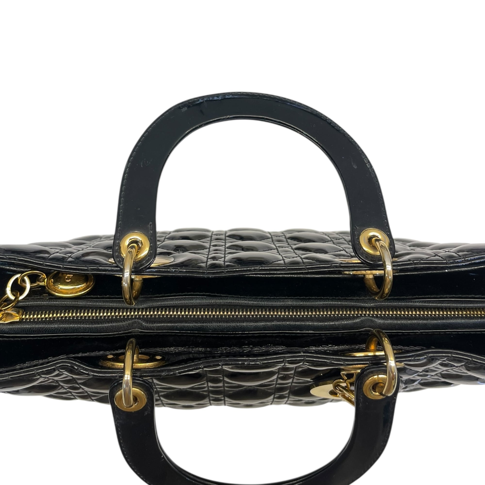 Christian Dior Lady Dior Large Black Patent Cannage