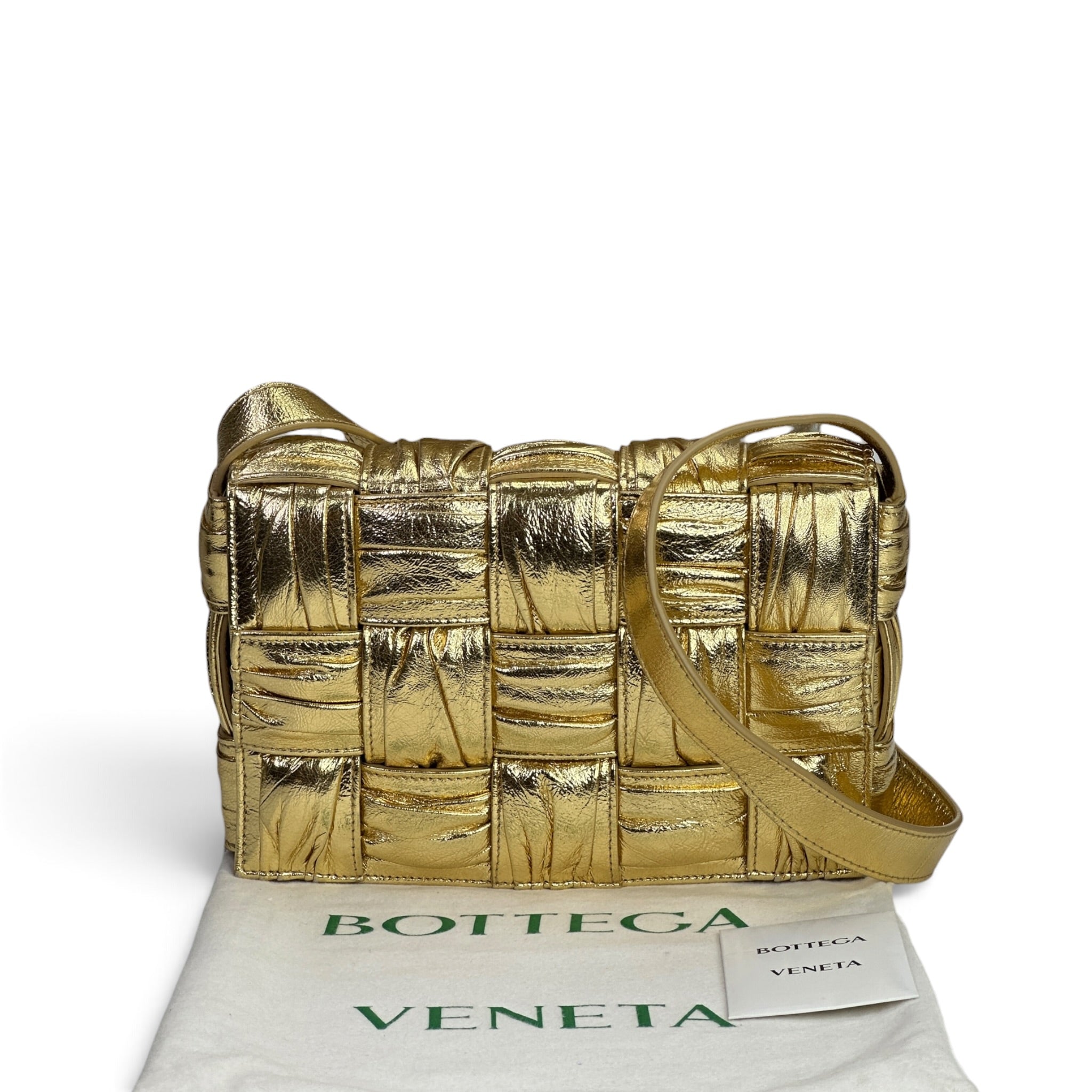 Bottega Veneta Padded Casette Metallic Gold Lambskin Leather Crossbody Bag