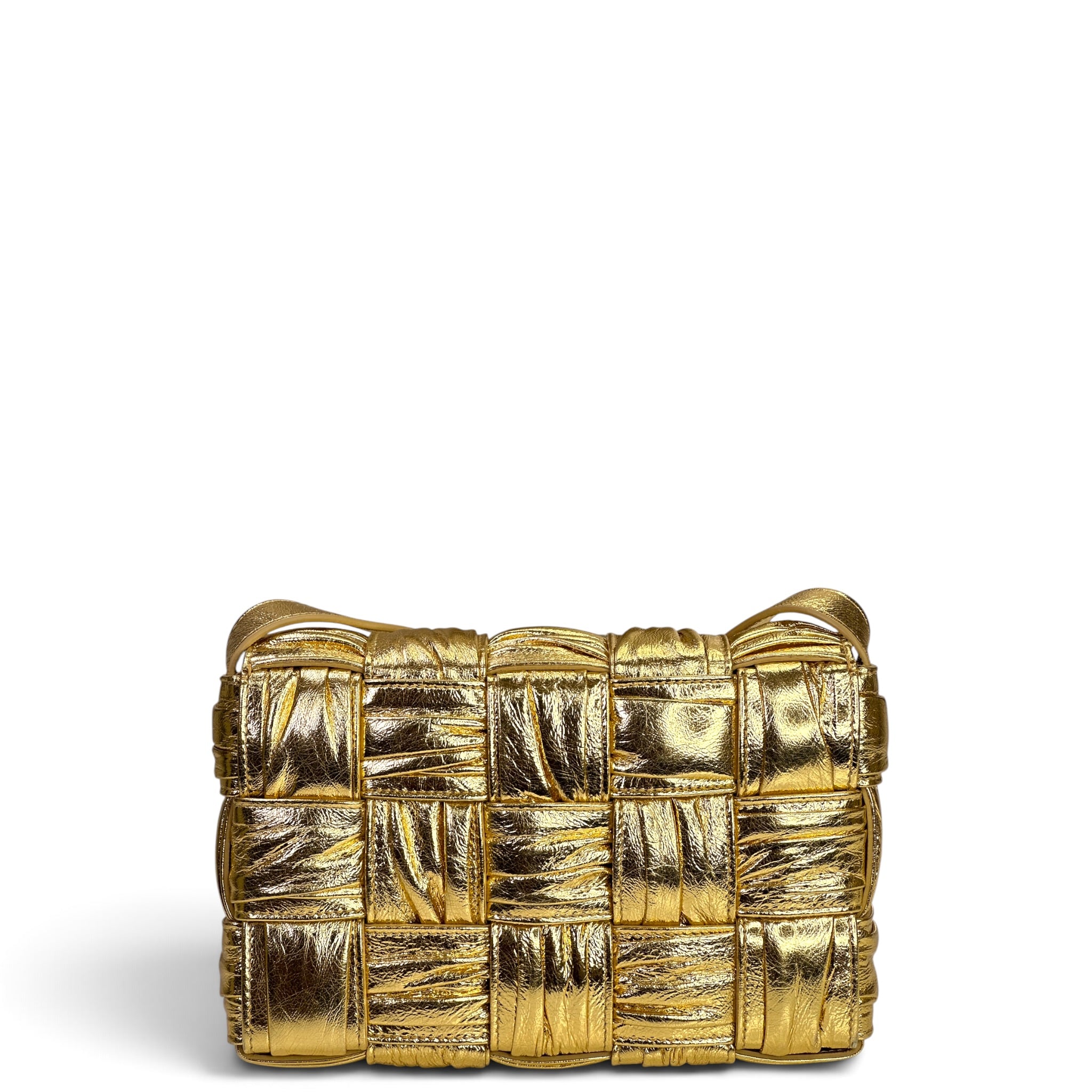 Bottega Veneta Padded Casette Metallic Gold Lambskin Leather Crossbody Bag
