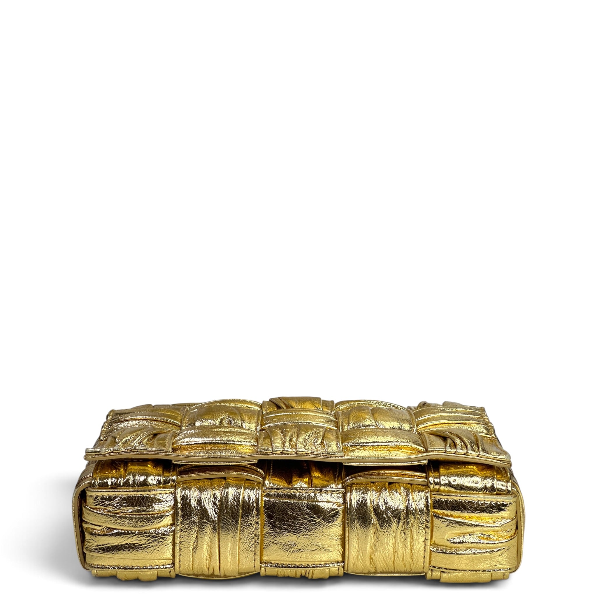 Bottega Veneta Padded Casette Metallic Gold Lambskin Leather Crossbody Bag