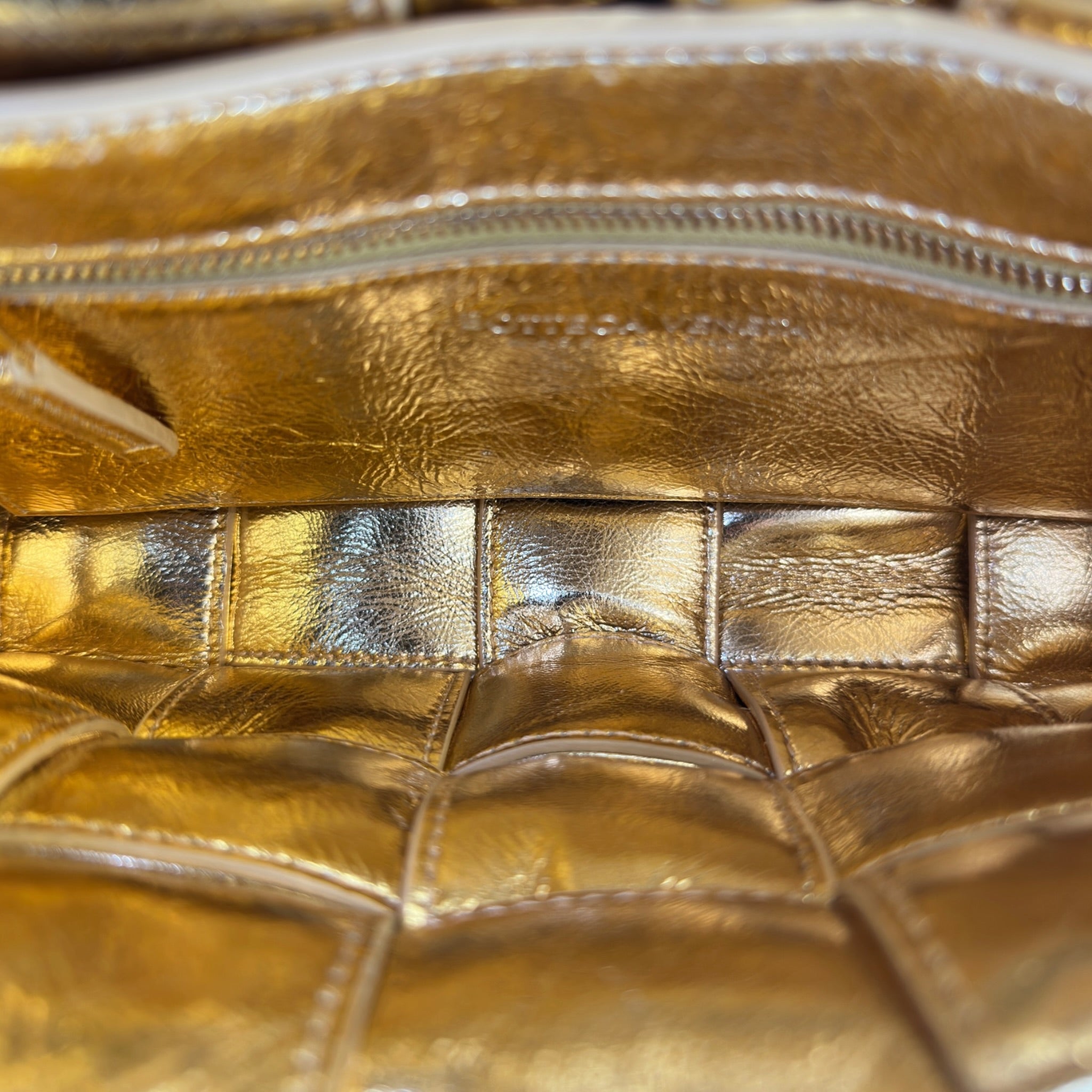 Bottega Veneta Padded Casette Metallic Gold Lambskin Leather Crossbody Bag