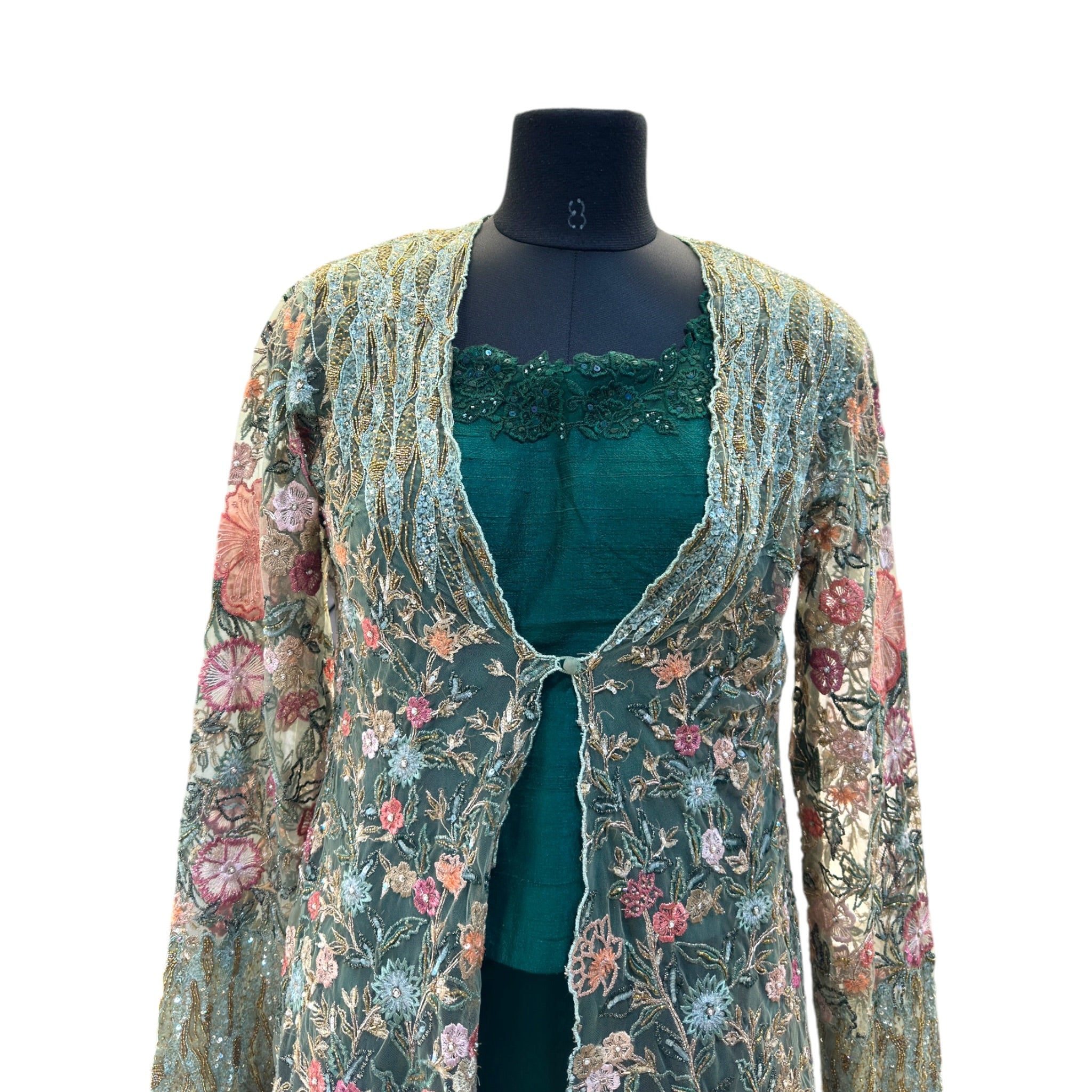 Forest Green Embroidered Jacket Set by Shymal & Bhumika